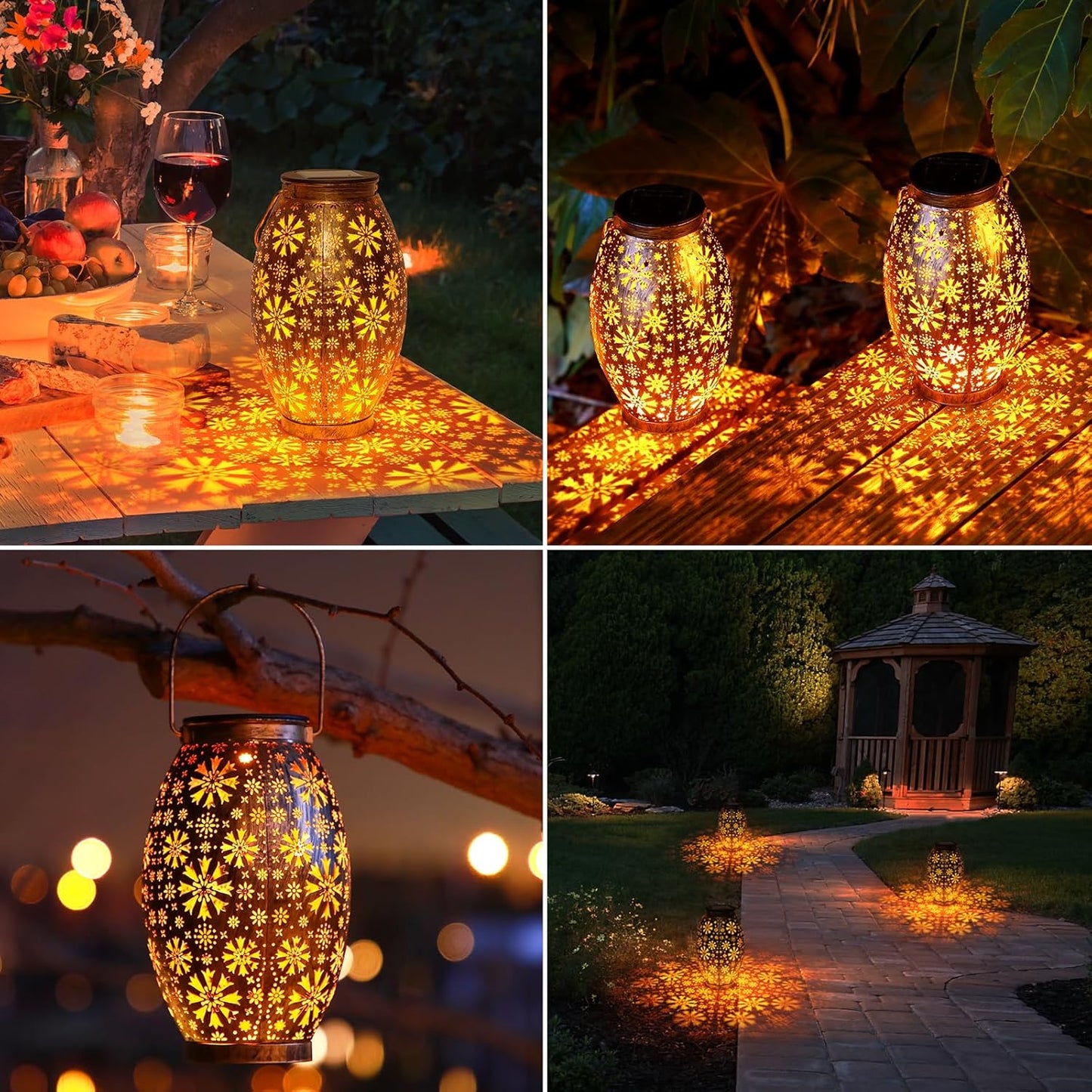 Solar Lanterns Outdoor Waterproof - 2 Pack Hanging Solar Lights Outdoor, Halloween Decorative Retro Metal Lanterns with Handles for Yard, Patio, Tabletop, Pathway, Gardening Gifts for Women Men