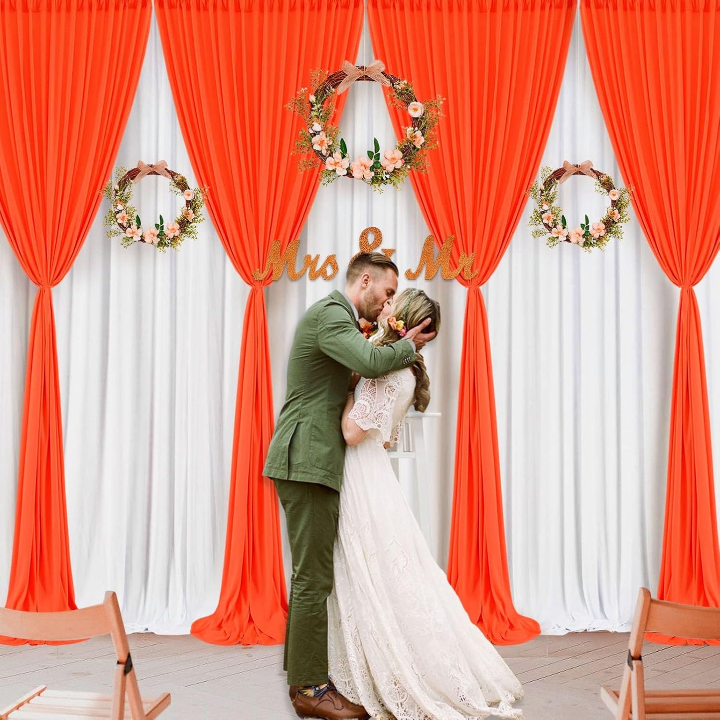 10 x 7 Feet Orange A Backdrop Curtain for Partie, Background Curtains for Photoshoot, Birthday, Wedding, Halloween, Thanksgiving, Christmas Day, New Year Party Decorations 5Ft x 7Ft, 2 Panels