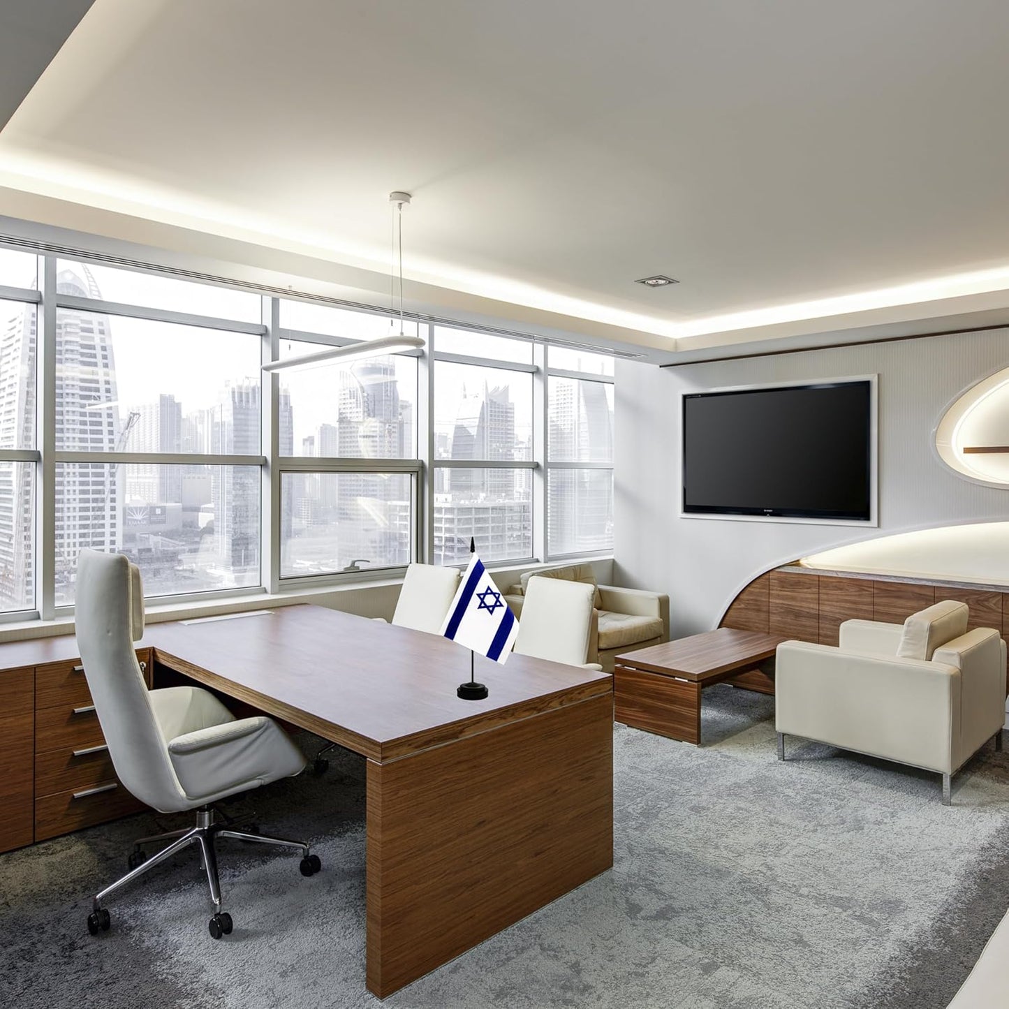 2 Pack Israel Desk Flag, Israeli Table Office Flag with Solid Pole and Stand Base, International Country Flag, Festival Celebration, Classroom Meeting Desktop Decoration (Israel)