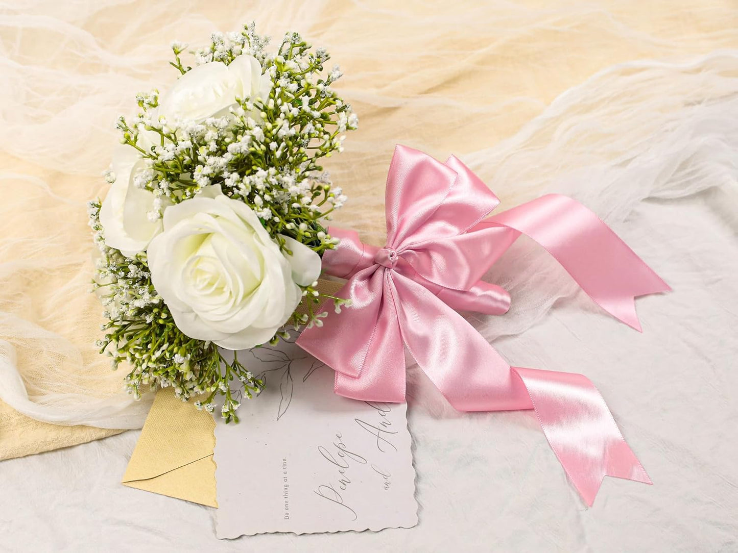 Rose Pink Satin Ribbon 1-1/2 inch X Continuous 100 Yards, Single Face Polyester Ribbon Perfect for Gift Wrapping, Flower Bouquet, Wedding Decor, Crafts, Bow Making, Sewing and More