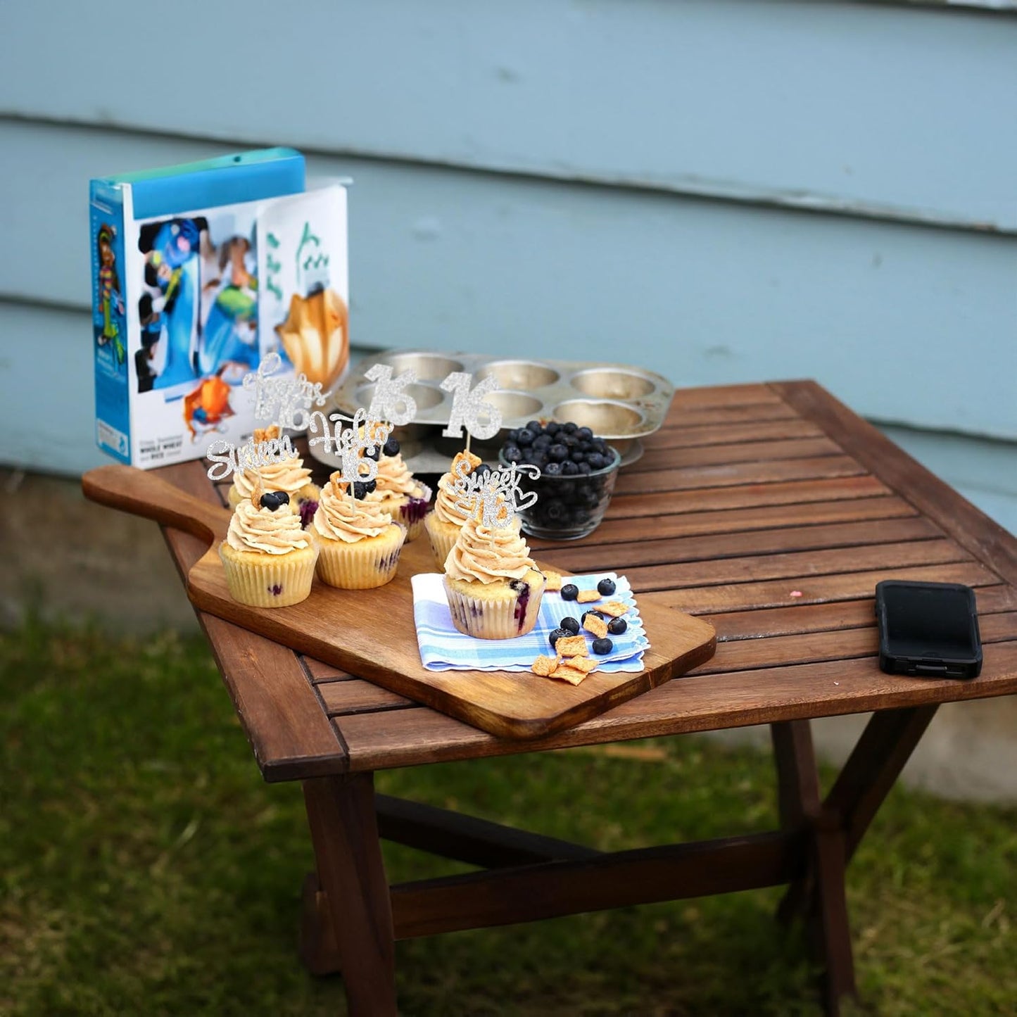 30pcs 16th Birthday Cupcake Toppers - Sixteen Happy Cupcake Picks, Cheers to Sweet 16 Cake Decorations - Silver Glitter