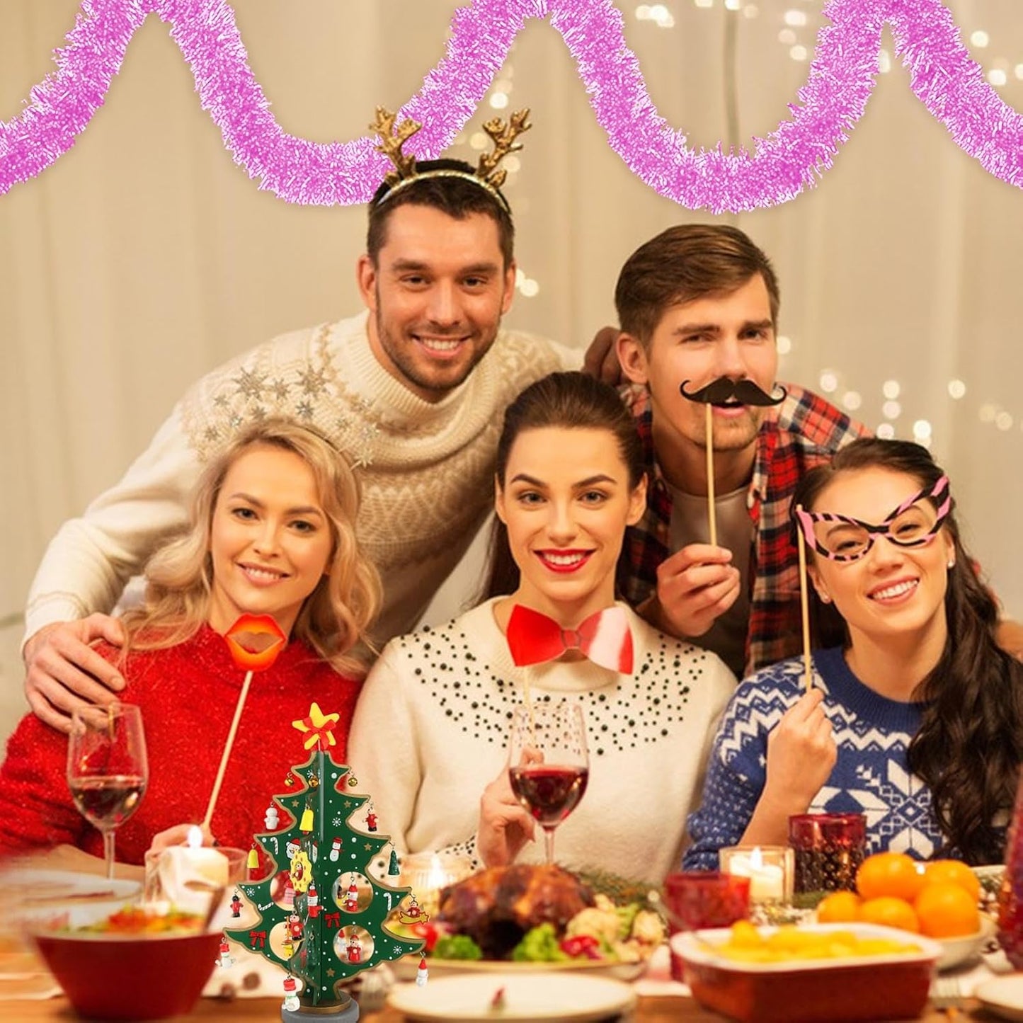 50 Feet Macaron Pink Christmas Tinsel Garland, Metallic Foil Twist Banner Wall Hanging Tinsel Streamers Backdrop for Parade Floats, Christmas, Mother's Day, Birthday Party Decorations(2in x 50ft)