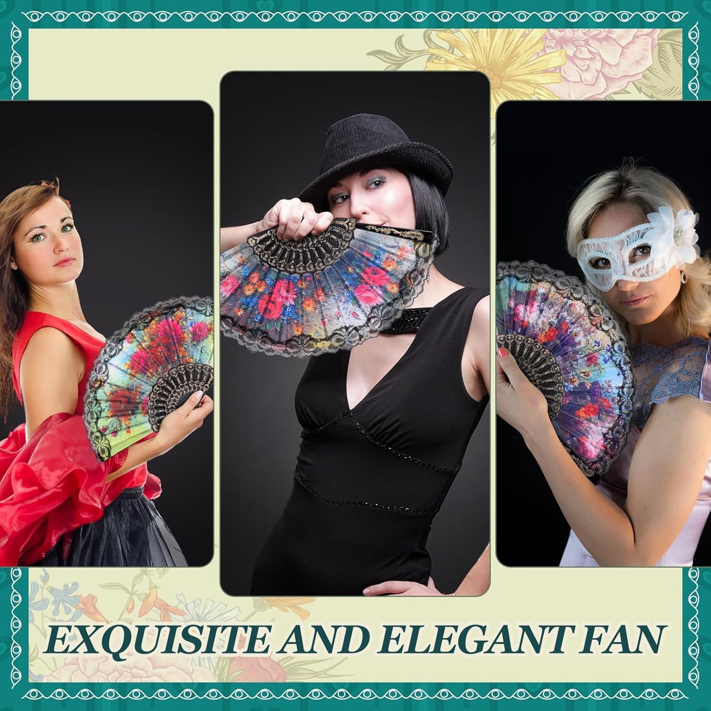 Geetery 30 Pcs Folding Hand Fan for Line Dancing Spanish Boots on The Ground Fans Gifts Bulk Colorful Silk Popping Rave for Women Tea Party Wedding Church Halloween Costume(Floral,Colors Random)