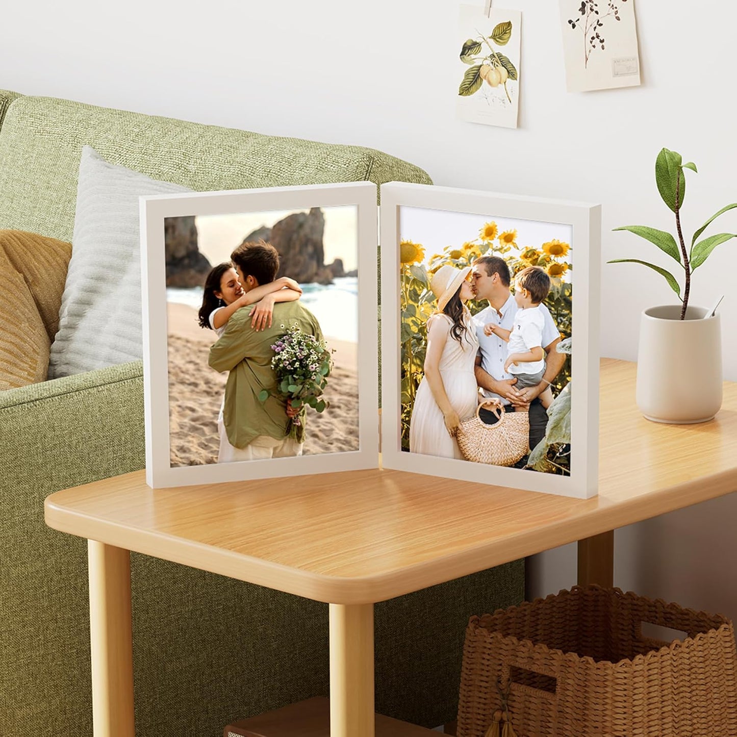 decorUhome Double 8x10 Picture Frame Vertical, Engineered Wood Bifold Photo Frame with Plexiglass for Tabletop Display, 8x10, White