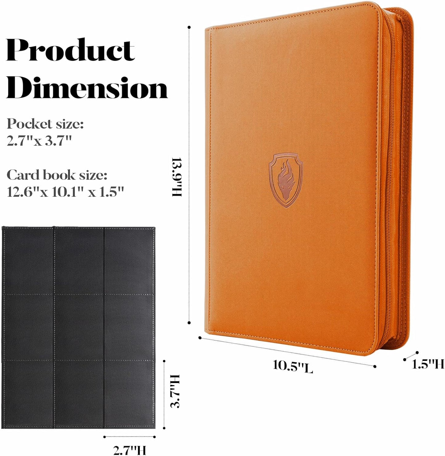 Premium Zip Card Binder - 9 Pocket Trading Binder, PU Cover Zipper Collection Album, Sturdy 360 Side-Loading Folder Holder for MTG, TCG, Game Cards, Sports Cards - Orange