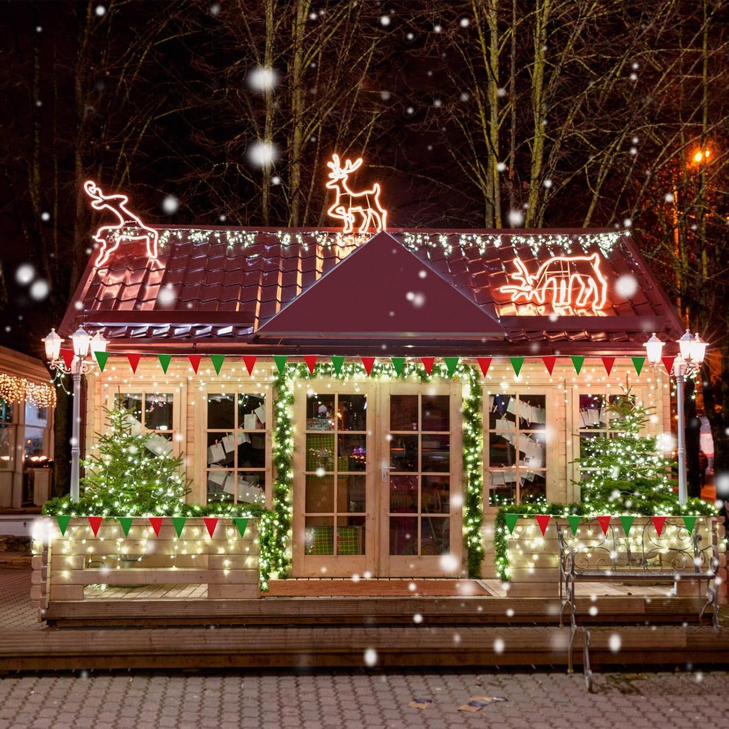 Tatuo 200 Feet Solid Pennant Banners Flags String Triangle Hanging DIY Bunting Flags Party Decorations for Grand Opening Party Banners for Kids Birthday, Shops (Red and Green)