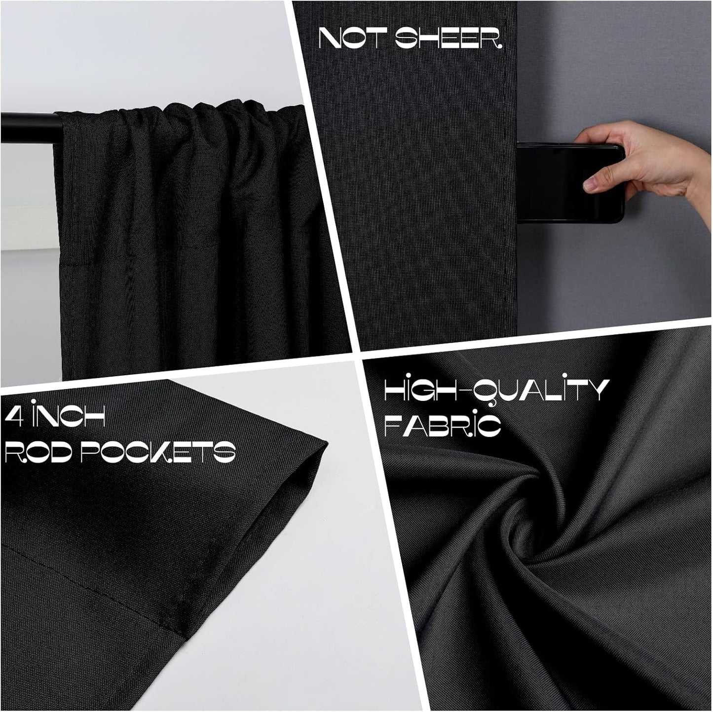 Joydeco Black Backdrop Curtain for Parties, Wrinkle Free Black Backdrop Drapes for Party Home Party, Curtains Backdrop 5ft x 8ft 2 Panels with Rod Pockets