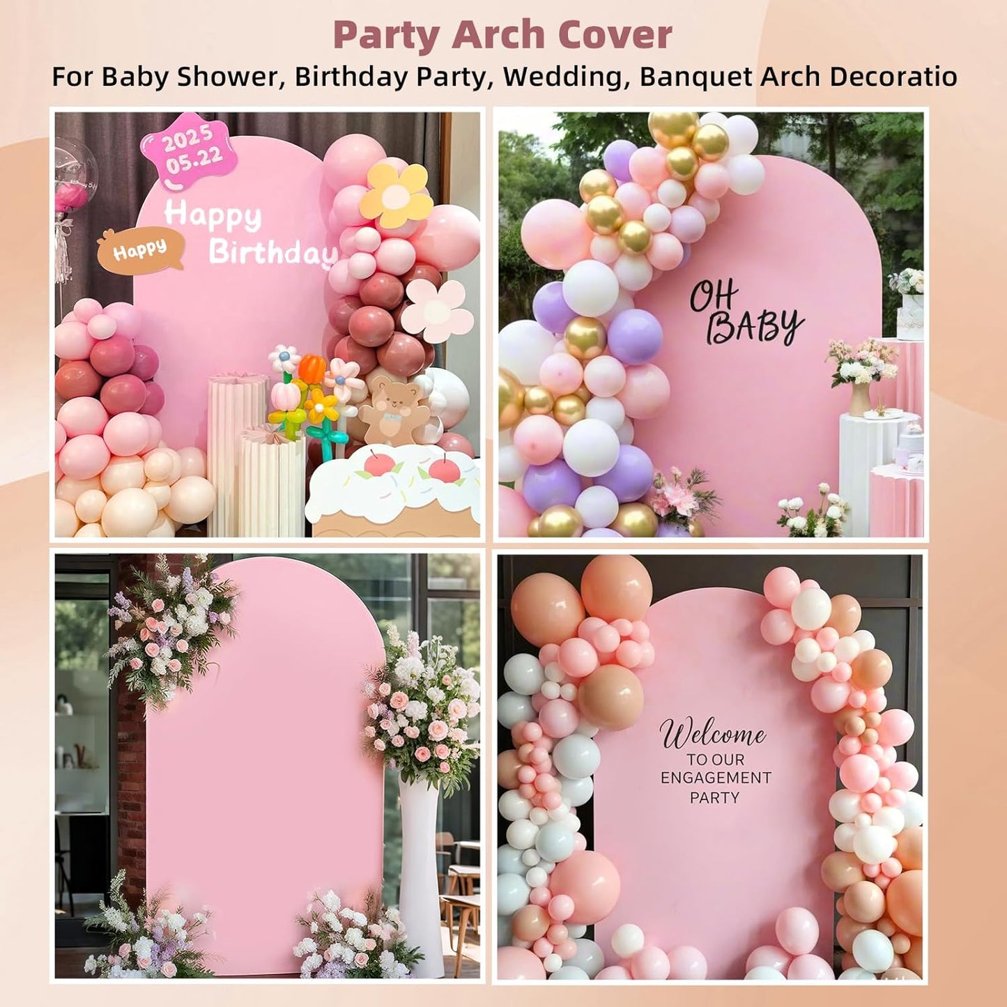 HEMMOTOP Pink Arch Backdrop Cover 7.2 ft (No Arch Stand), Spandex Arch Covers Stretchy Backdrop for Balloon, Birthday Party, Baby Shower, Banquet Arch Decoratio