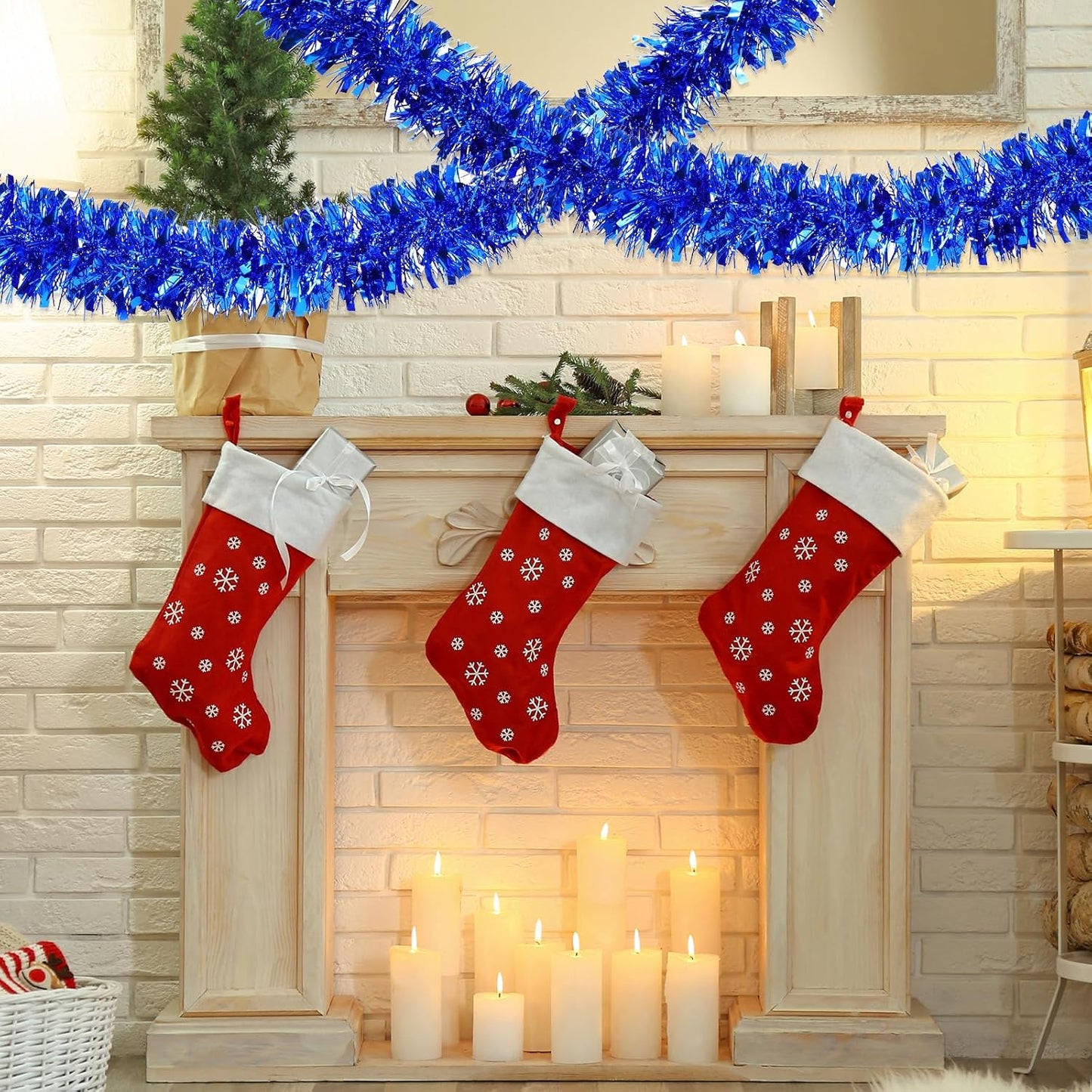 72 Feet Christmas Tinsel Garland Shiny Metallic Tinsel Twist Garland Streamers Ornaments Long Glitter Christmas Tree Hanging Decorations for Party Holiday Wedding Birthday Tree Wall Rail (Blue)