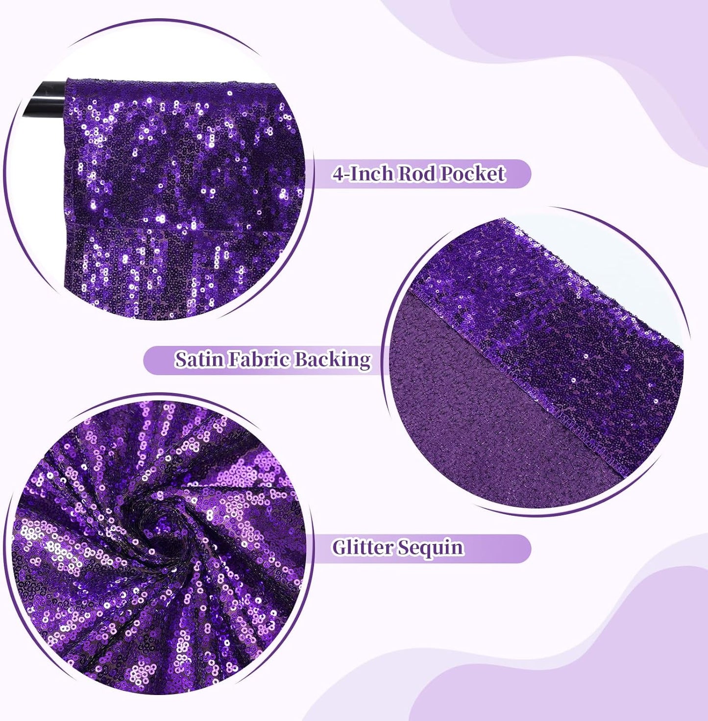 SquarePie Sequin Backdrop Less Transparent Background Sparkly Curtain for Wedding Halloween Party 6FT x 8FT Purple