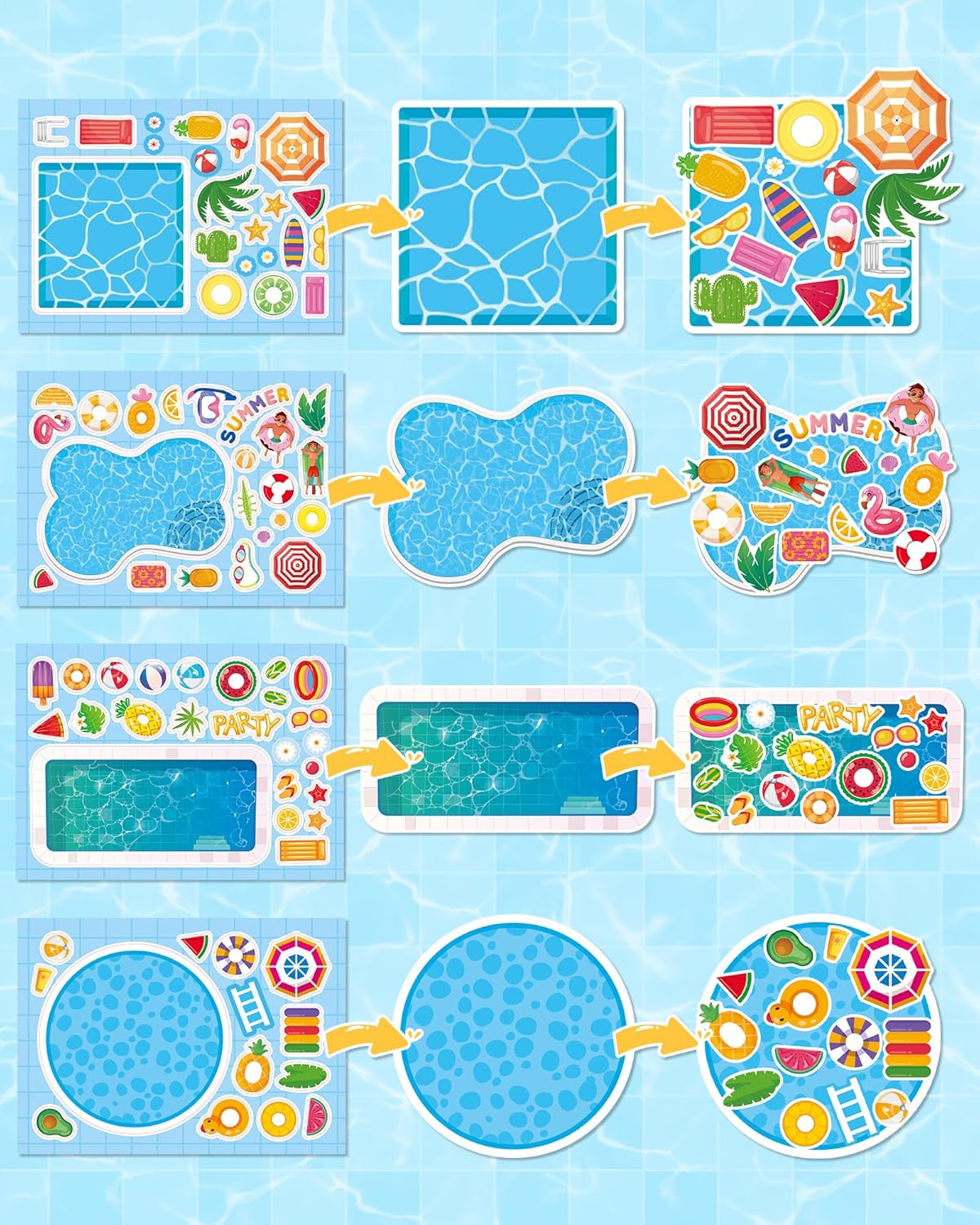 Aowplc 32 Sheets Make‑a‑Pool Stickers for Kids – Mix & Match Craft Kit – Summer Party Favors & Activities