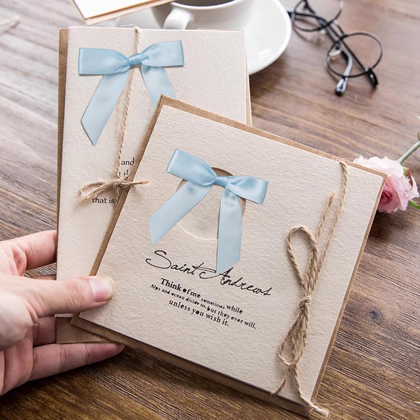 50Pcs Baby Blue Twist Tie Bows for Gift Wrapping 2.5" Satin Ribbon Bow for Treat Bags Cake Balloons Birthday Party Favors Wedding Decorations