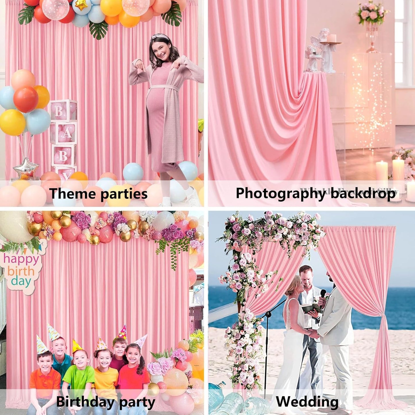 10 x 7 Feet Peachy Backdrop Curtain for Partie, Background Curtains for Photoshoot, Birthday, Wedding, Halloween, Thanksgiving, Christmas, New Year Party Decorations 5Ft x 7Ft, 2 Panels