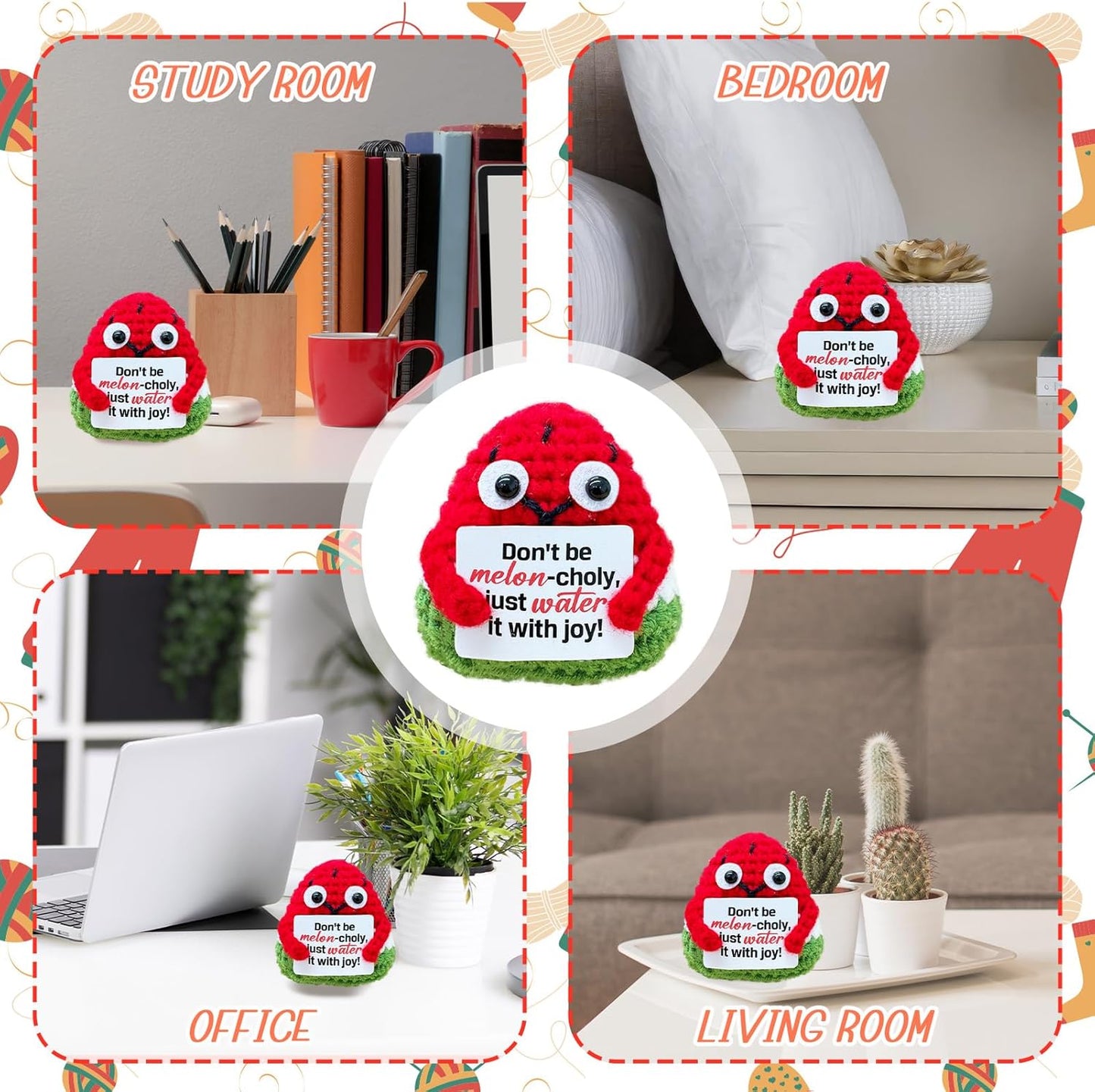 Emotional Support Crochet Watermelon,Lovely Gift for Friends,Mom,Dad,Grandpa,Grandma,Colleagues,Classmates,Graduation Gift,Home Office Decoration