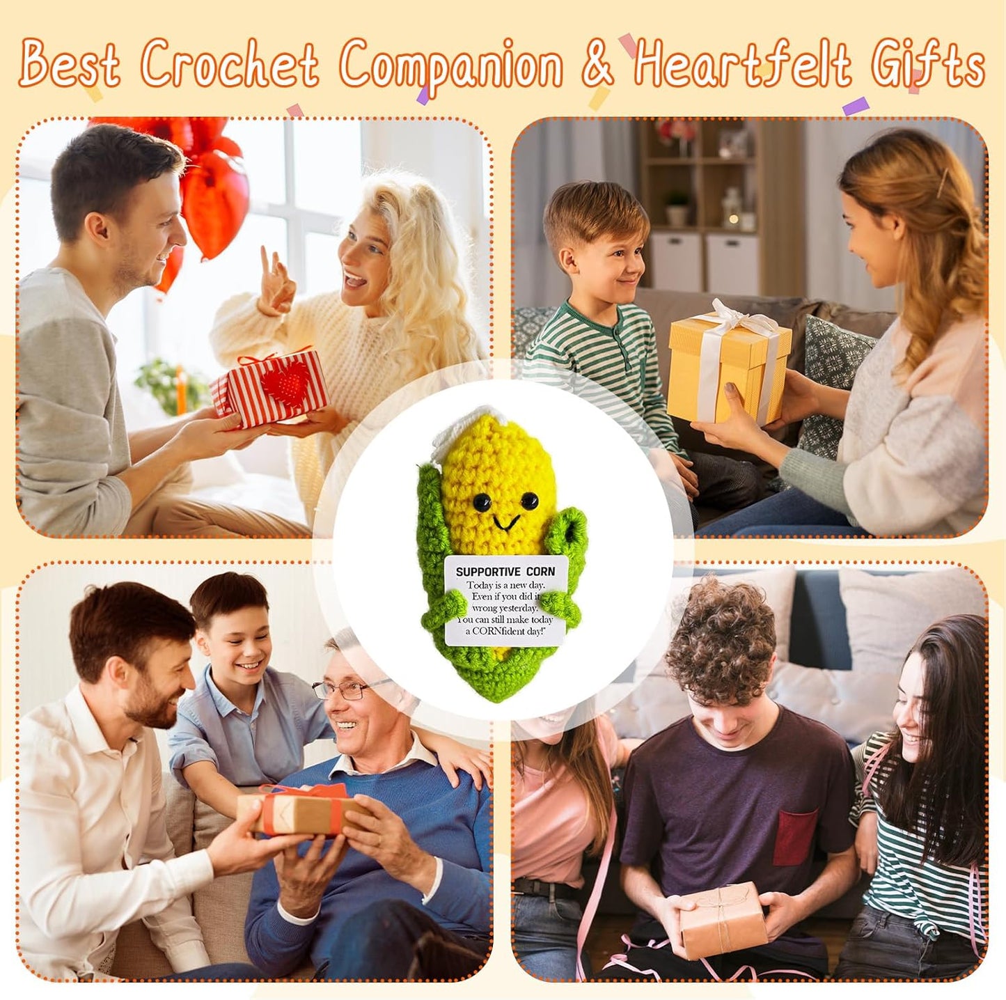 Emotional Support Crochet Corn,Lovely Gift for Friends,Mom,Dad,Grandpa,Grandma,Colleagues,Home Office Decoration