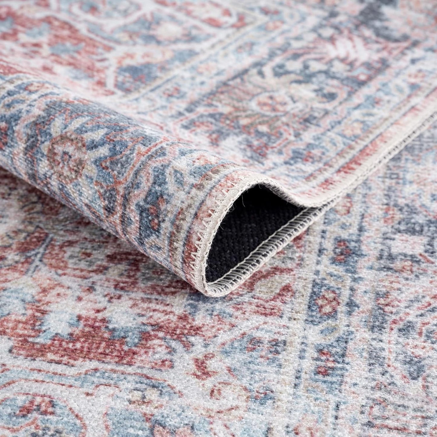 Bloom Rugs Caria Washable Non-Slip 9x12 Rug - Brick/Dark Blue Traditional Area Rug for Living Room, Bedroom, Dining Room, and Kitchen - Exact Size: 9' x 12'