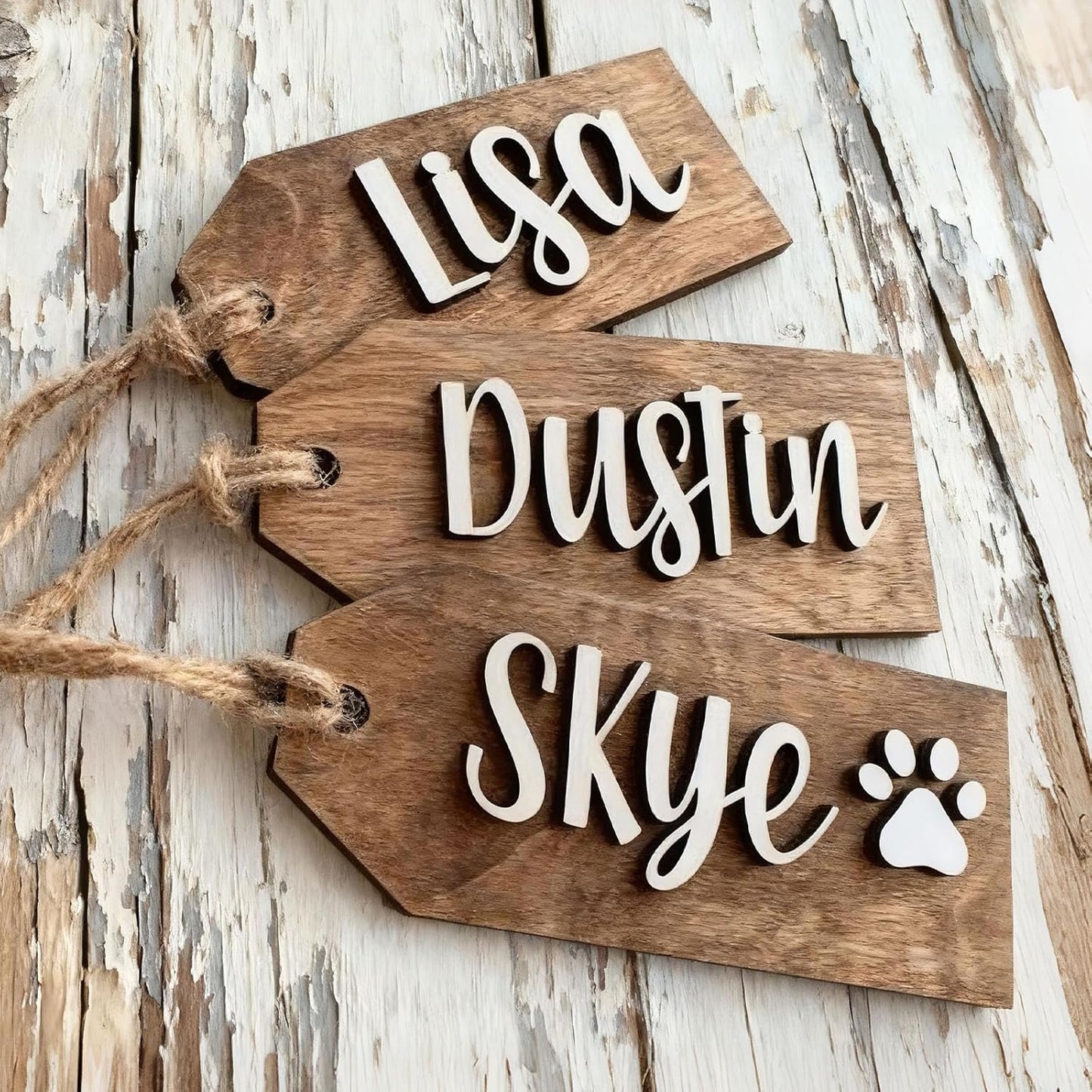 5Pcs Personalized Christmas Stocking Name Tags Custom Wooden Stocking Name Tag Customized Letters Tags Custom Xmas Stockings Hanging Tag Gifts for Christmas Stockings