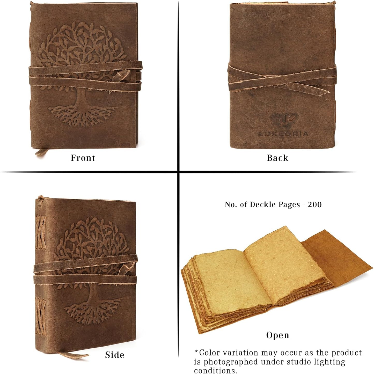 LUXEORIA Tree Of Life Leather Journal for Women and Men, Handcrafted Leather Journal for Writing Womens, Sketchbook, Travel Diary with Unlined Deckle Paper, Distressed Brown 6x8