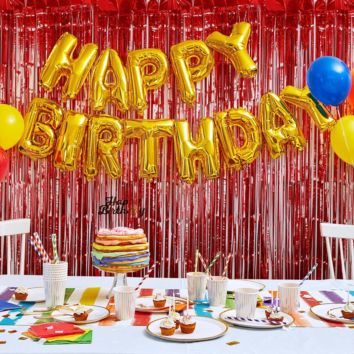 10 Pack Red Foil Curtain Backdrop 3.2ft x 9.8ft Metallic Tinsel Foil Fringe Curtains Streamer Photo Booth Backdrop for Birthday Party Engagement Bachelorette Party Decorations (Red)