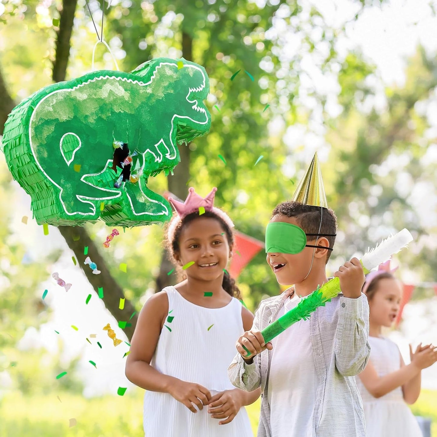 WERNNSAI Dinosaur Piñata - Watercolor Green Dinosaur Piñata Birthday Piñata with Stick and Blindfold for Kids Birthday Party Game Classroom Activity Dinosaur Themed Party Decor 16.9’’ x 12.9’’ x 3.1”