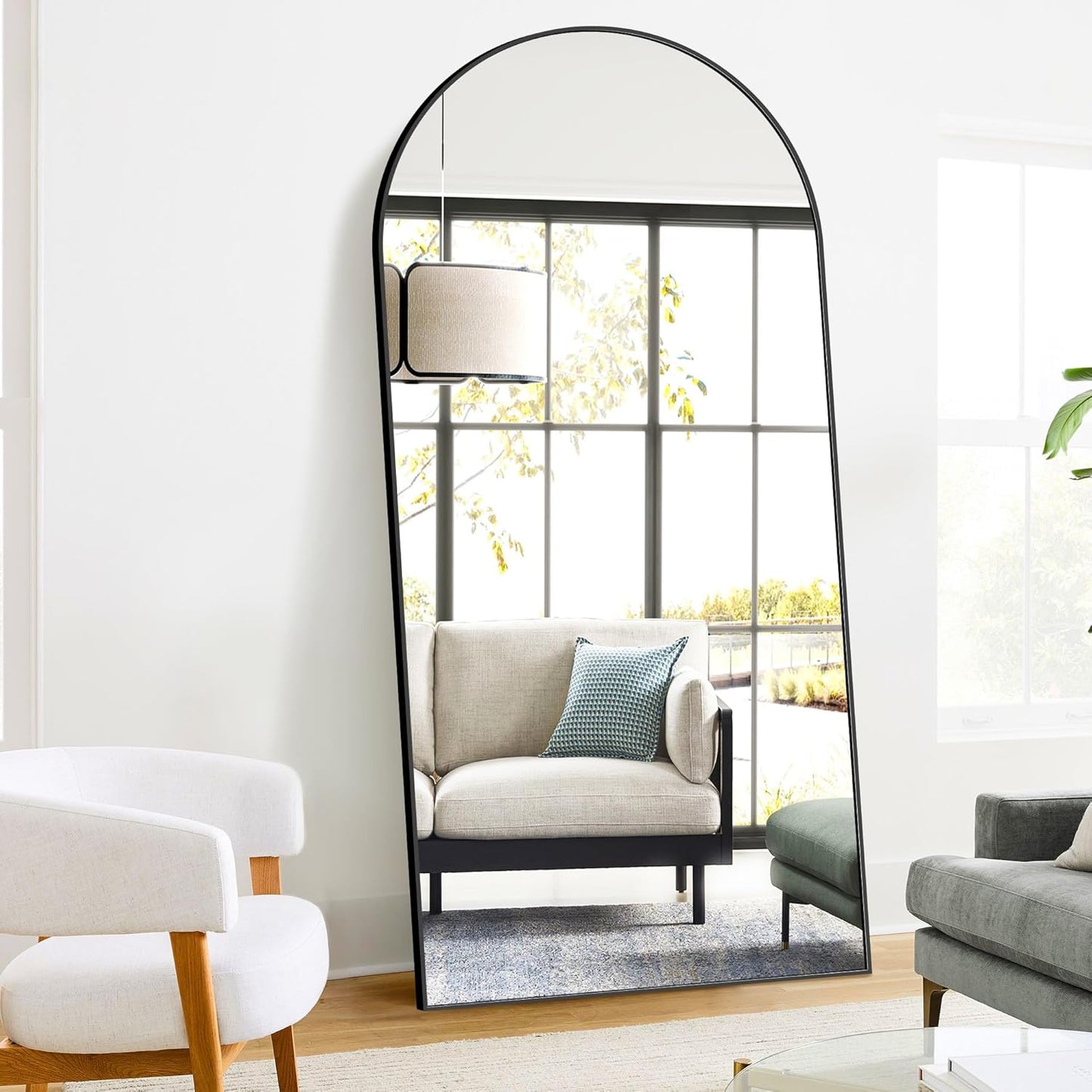 Full Length Arched Mirror, 75"x35" Standing Floor Full Body Mirror for Wall with Aluminum Alloy Frame for Bedroom, Living Room, Dressing Room(Black)