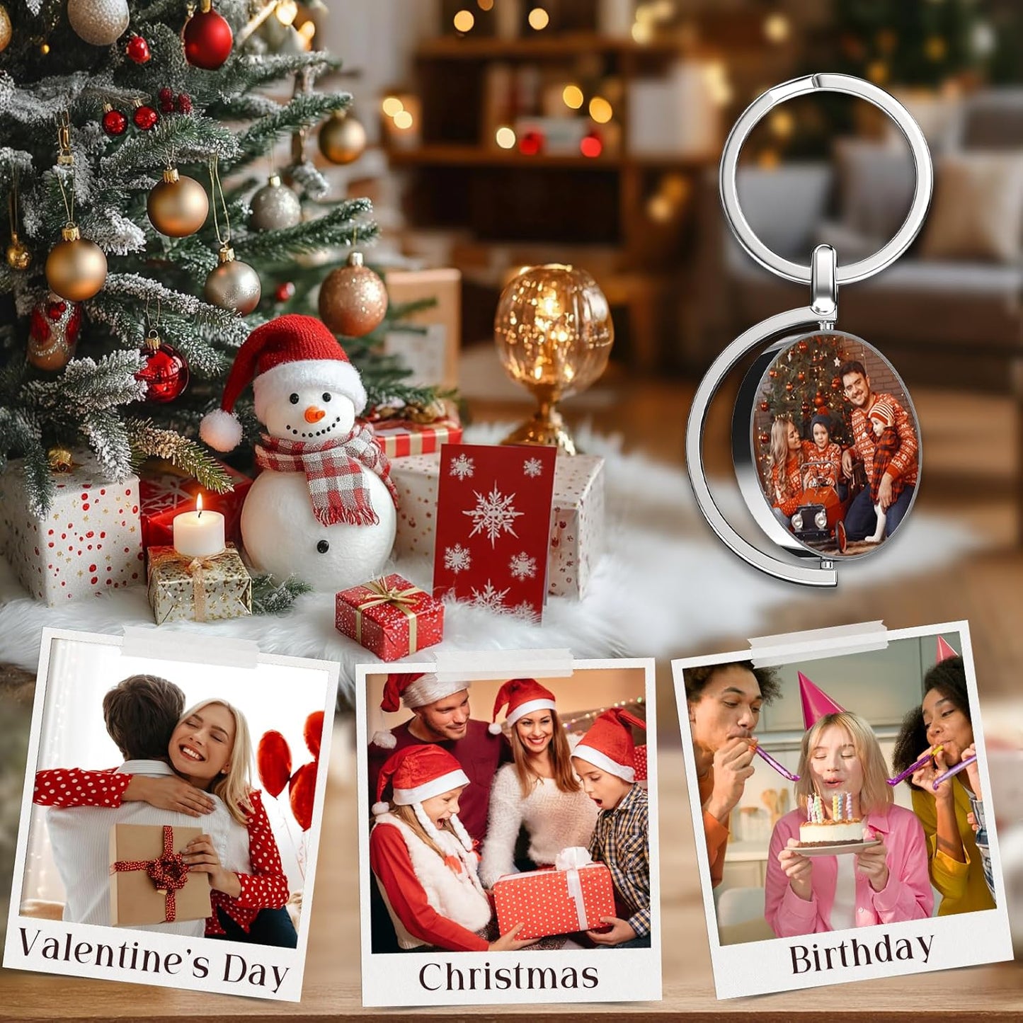 Personalized Custom Keychain with Picture - Turnable Double Sided Colorful Photo Key chains Memorial Gifts for Family Lover