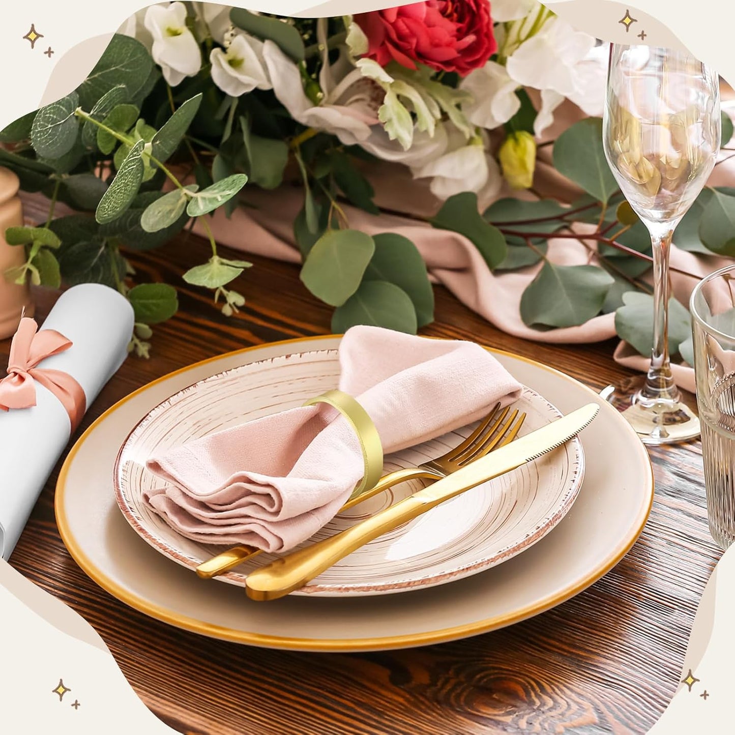 Lallisa Gold Napkin Rings Metal Napkin Ring Holders for Cloth Table Decorations for Wedding Anniversary Birthday Dinners Party of Table Setting(24 Pcs,Simple)