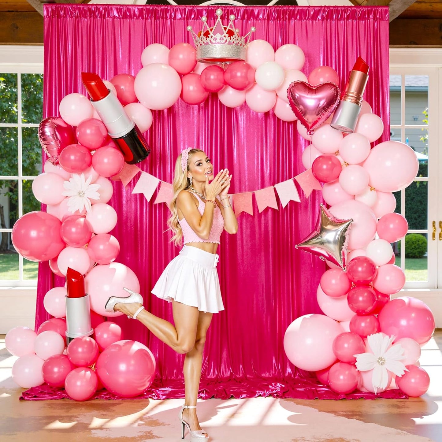 20x10FT Glitter Hot Pink Backdrop Curtain for Parties, Wrinkle Free Thick Fuchsia Sequin Backdrop, 4 Panels 5x10FT Shimmer Photo Back Drop Drapes for Barbie Party Wedding Photography Background