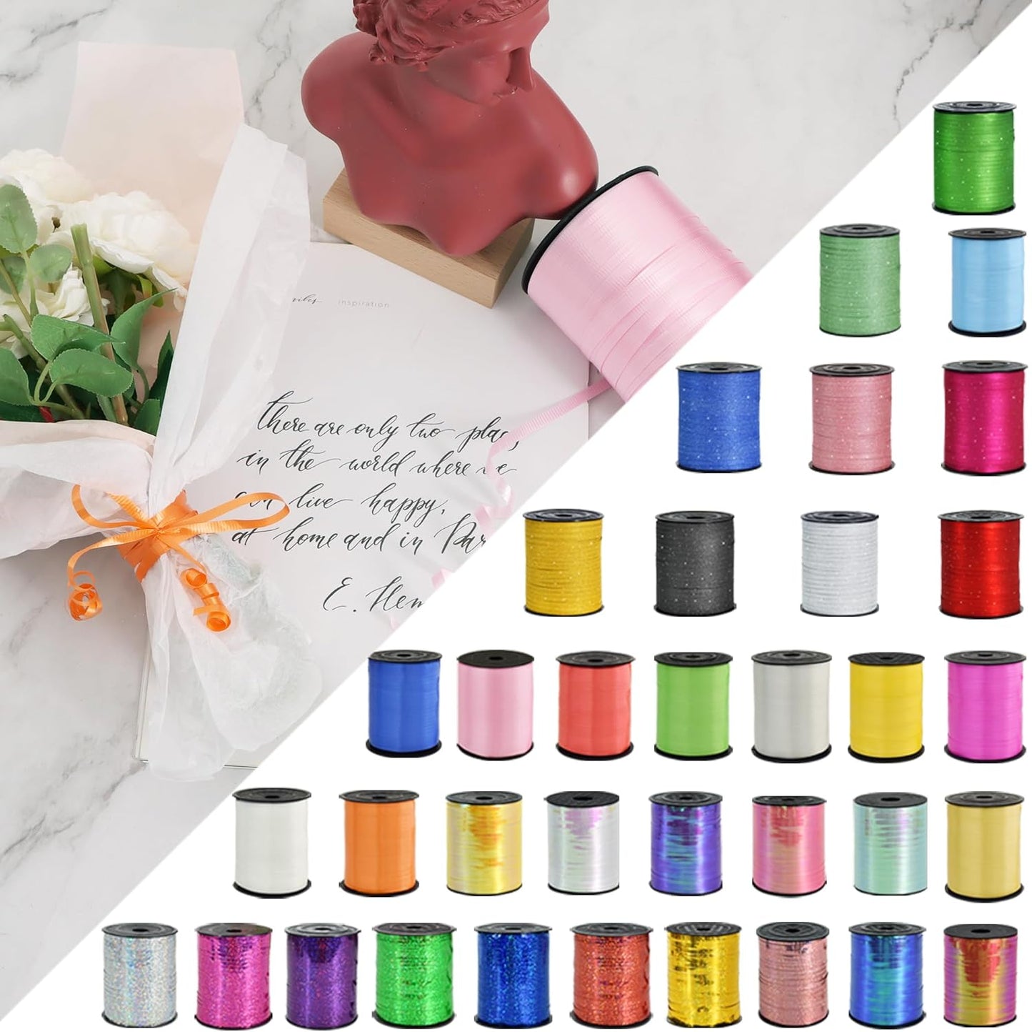 BEISHIDA 500 Yards Matte Purple Ribbon Curling Crimped Ribbon Balloon String Ribbons for Gift Wrapping Ribbon for Birthday Party Festival Art Craft Decor Florist Flowers Decoration