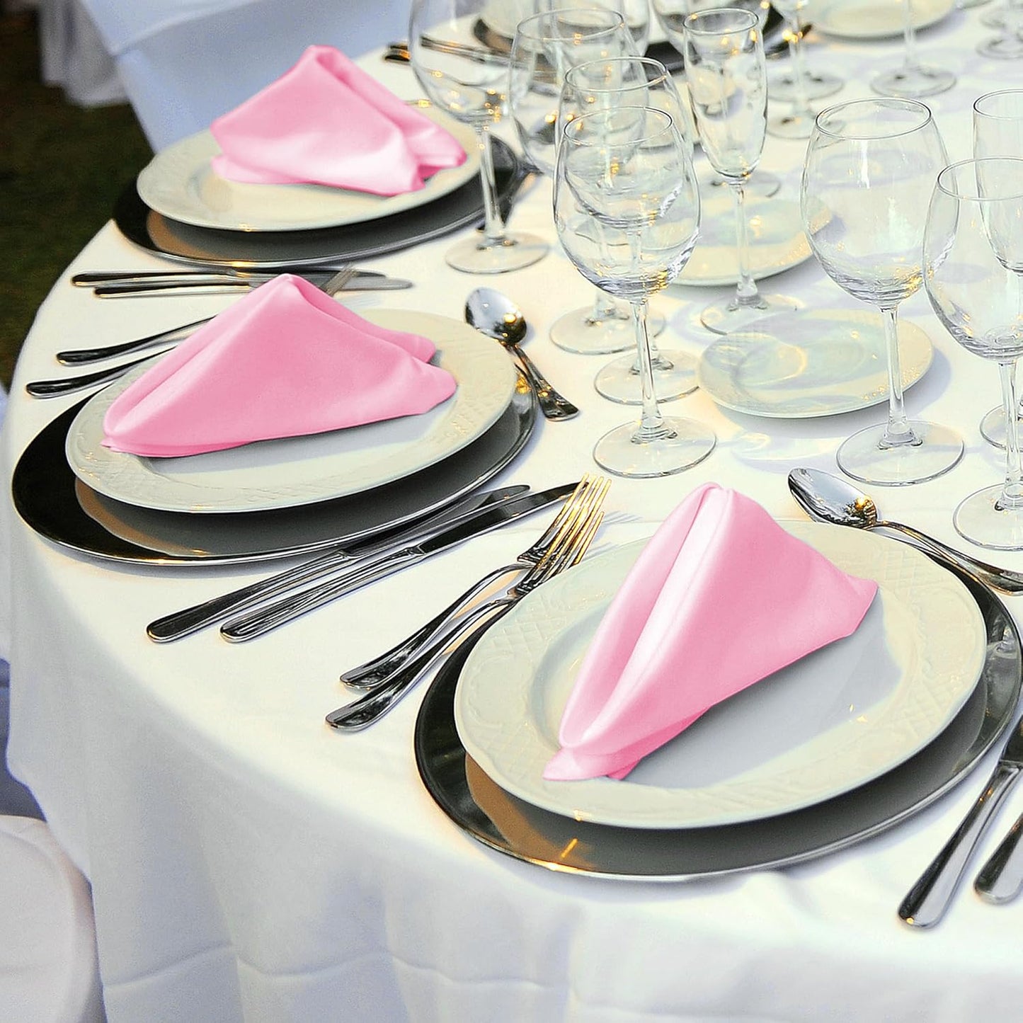 ANECO 12 Pieces Satin Napkins Soft Dinner Napkins Square Table Napkins 17 x 17 Inches for Restaurant Weddings Party Dinner Decoration (Pink)