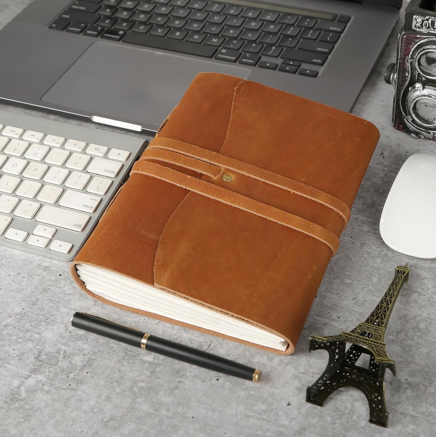 Handmade Leather Journal/Writing Notebook Diary/Bound Daily Notepad For Men & Women Unlined Paper Medium, writing pad gift for artist, sketch (Tan, 7 x 5)