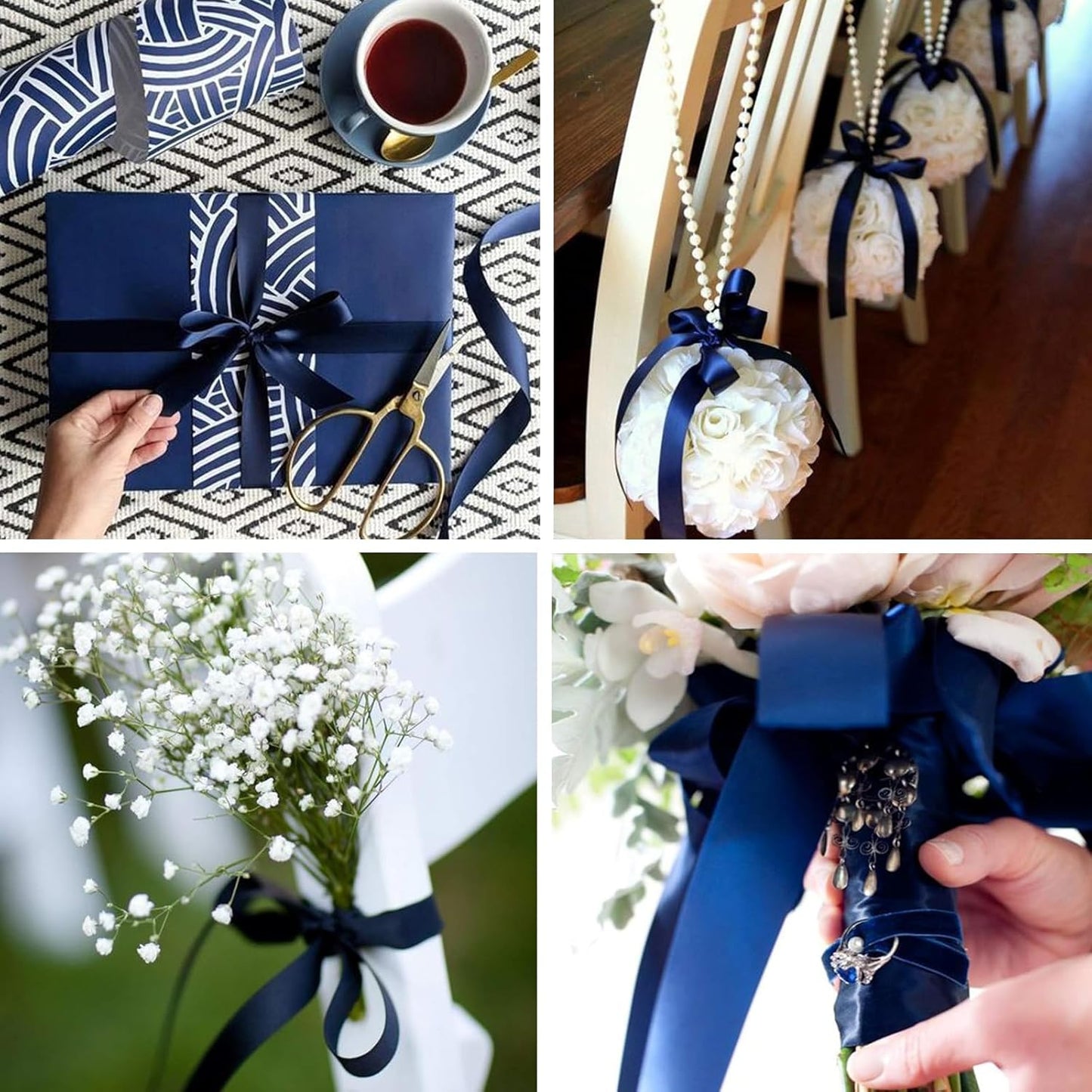 1-1/2 Inch Navy Blue Satin Ribbon 50 Yards Solid Fabric Ribbons for Gift Wrapping, Crafts, Floral Arrangements, Wedding, Party, Holiday and Home Decor