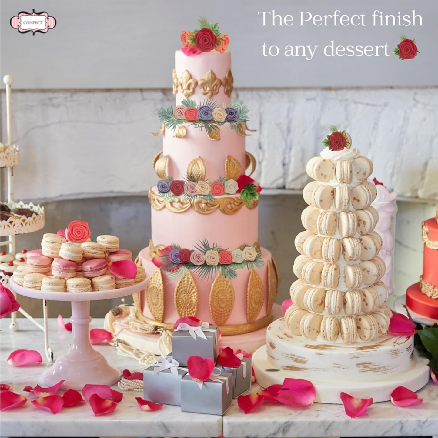 Confect Edible Lavender Rose Toppers – 12-Pack Lilac Roses for Cake & Cupcake Decorating– Stunning Edible Floral Toppers for Desserts- Vegan, Nut-Free, Soy-Free, Dairy-Free, Palm Oil-Free