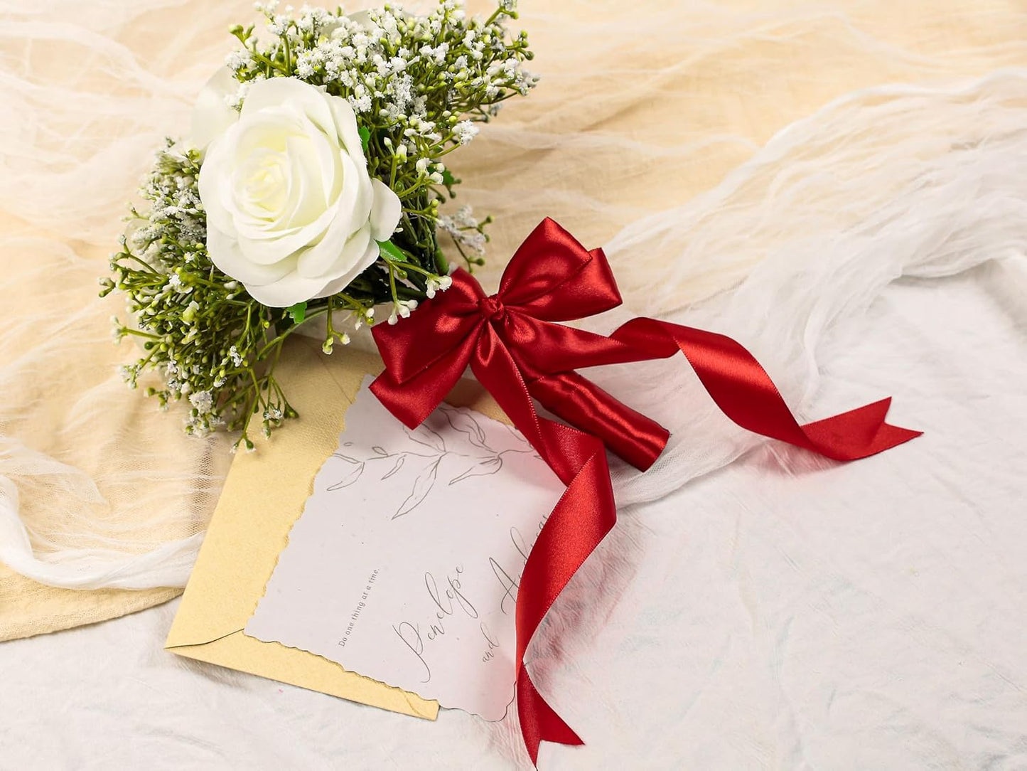 Red Satin Ribbon 1 inch X Continuous 25 Yards, Single Face Polyester Ribbon Perfect for Gift Wrapping, Flower Bouquet, Wedding Decor, Crafts, Bow Making, Sewing and More