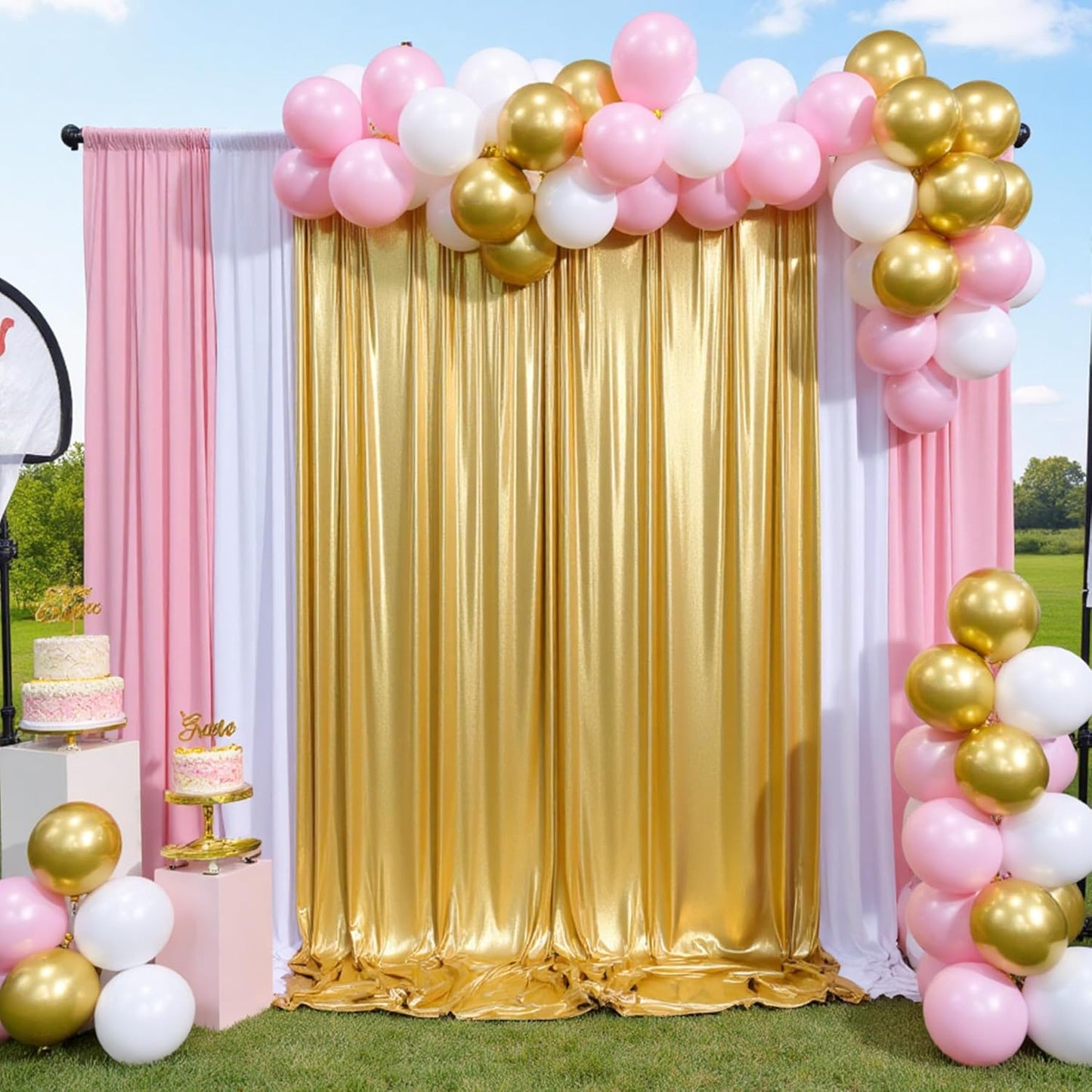 20ft x 10ft Gold Sequin Backdrop Curtain for Parties, Wrinkle Free Thick Glitter Photo Backdrop Drapes 4 Panels 5x10FT Back Drop Cloth Shiny Fabric for Wedding Birthday Photography Background