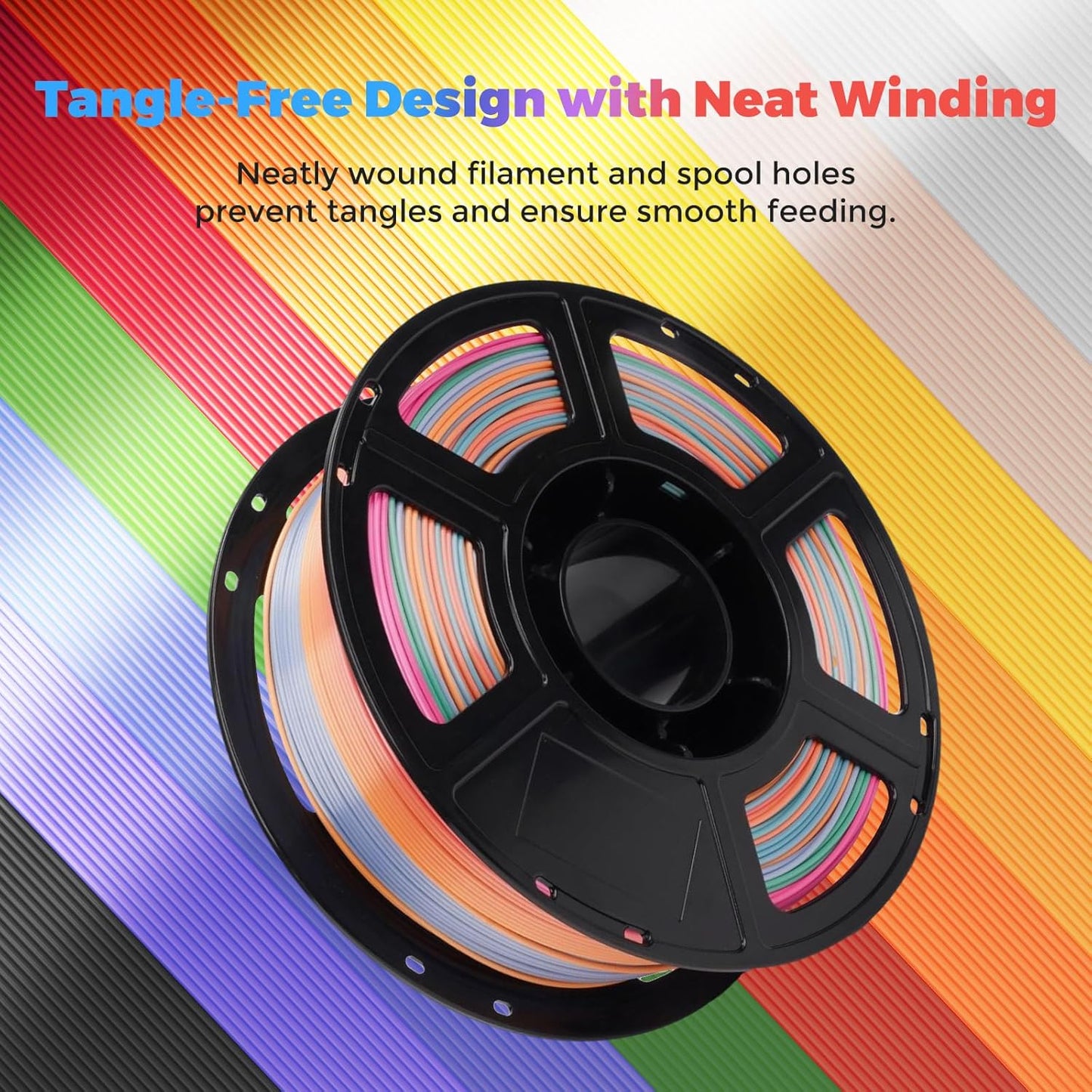 FLASHFORGE Silk PLA Filament 1.75mm Ranbow Candy, 3D Printer Filament 1kg (2.2lbs) Spool, Smooth and Silky Texture 3D Printing Filament, Dimensional Accuracy +/- 0.02mm