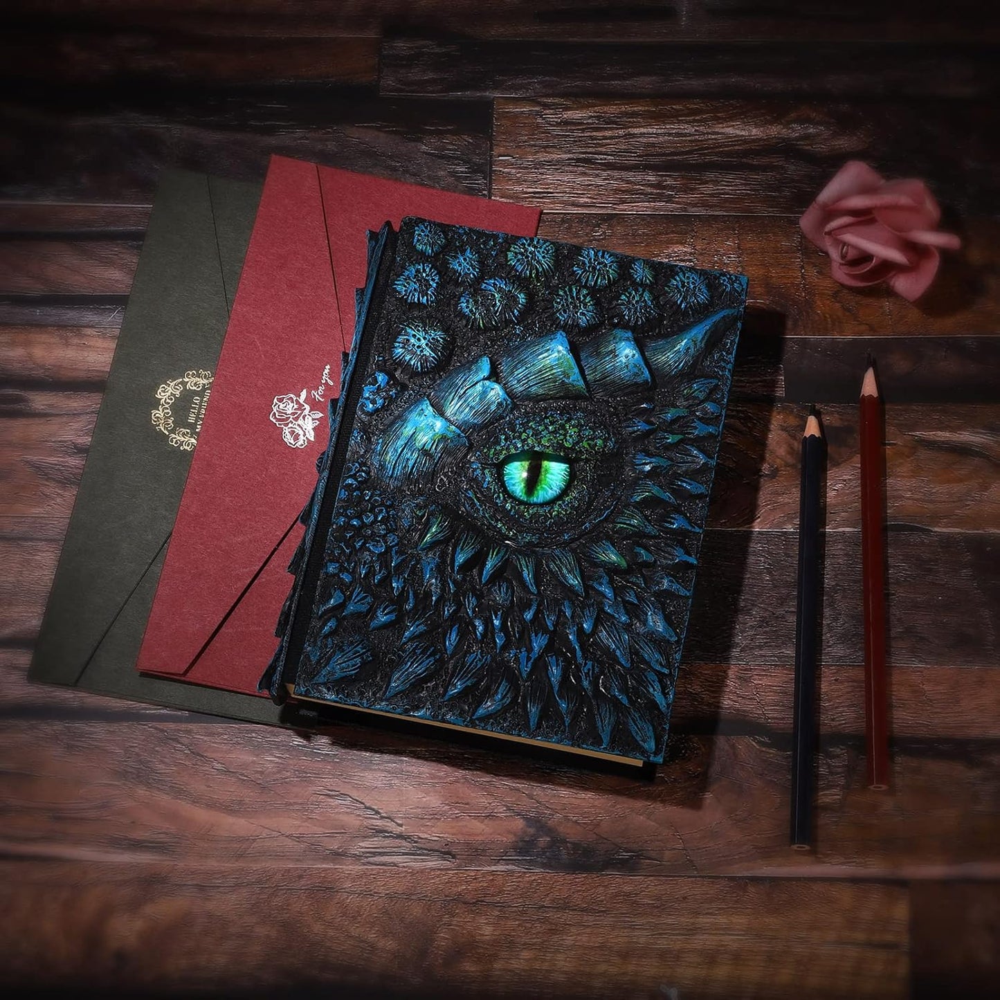 molshine A5 (7.3" x 5.1") 3D Dragon Embossed Journal,Resin Engraving Notebook,Retro Diary,100 Sheets Blank Paper,Hardcover Travel Notepad for Writing,Sketchbook,Collection,Gift,Decoration (Blue)