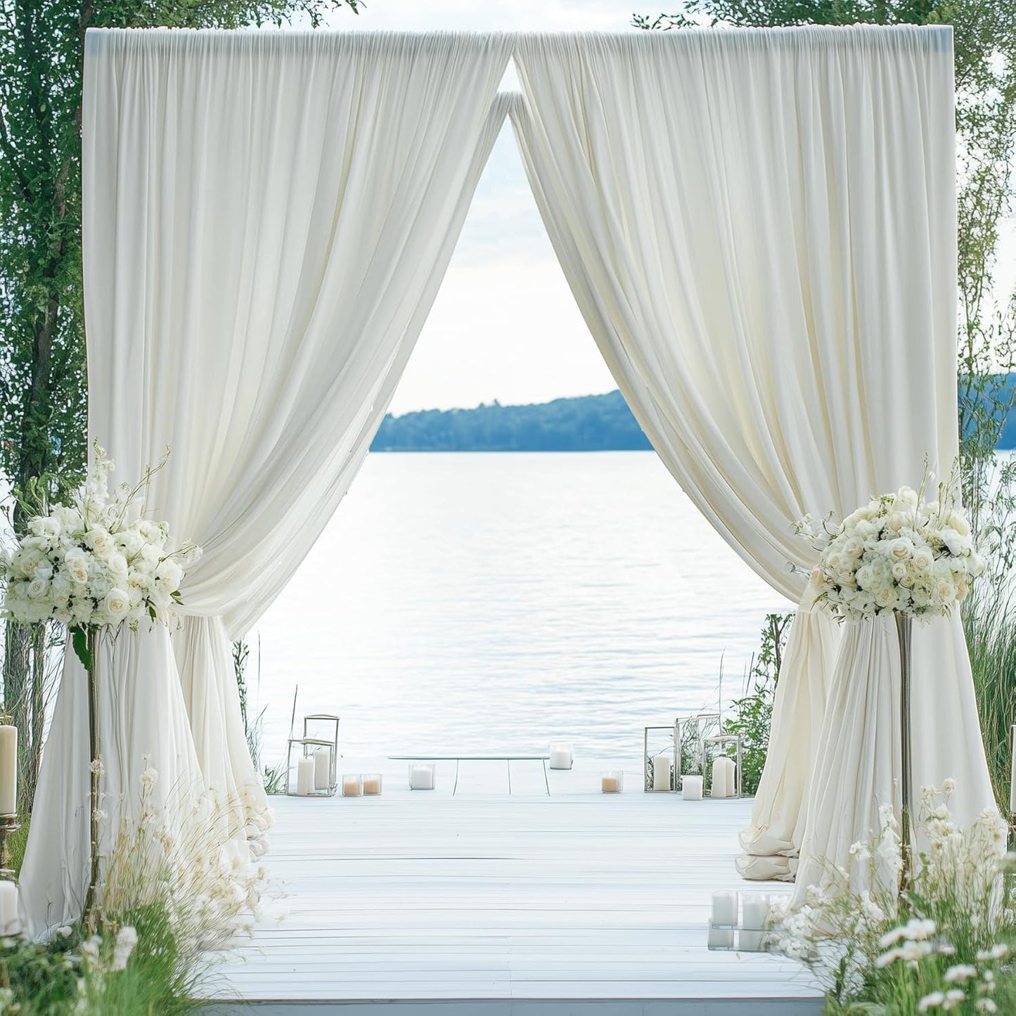 30×14ft Wrinkle Free Ivory Backdrop Curtain, Soft Silky Easy to Drape Cream Wedding Drapes for Backdrop, 6 Panels 5×14ft Photo Backdrop Curtains for Parties Birthday Photography Background Cloth