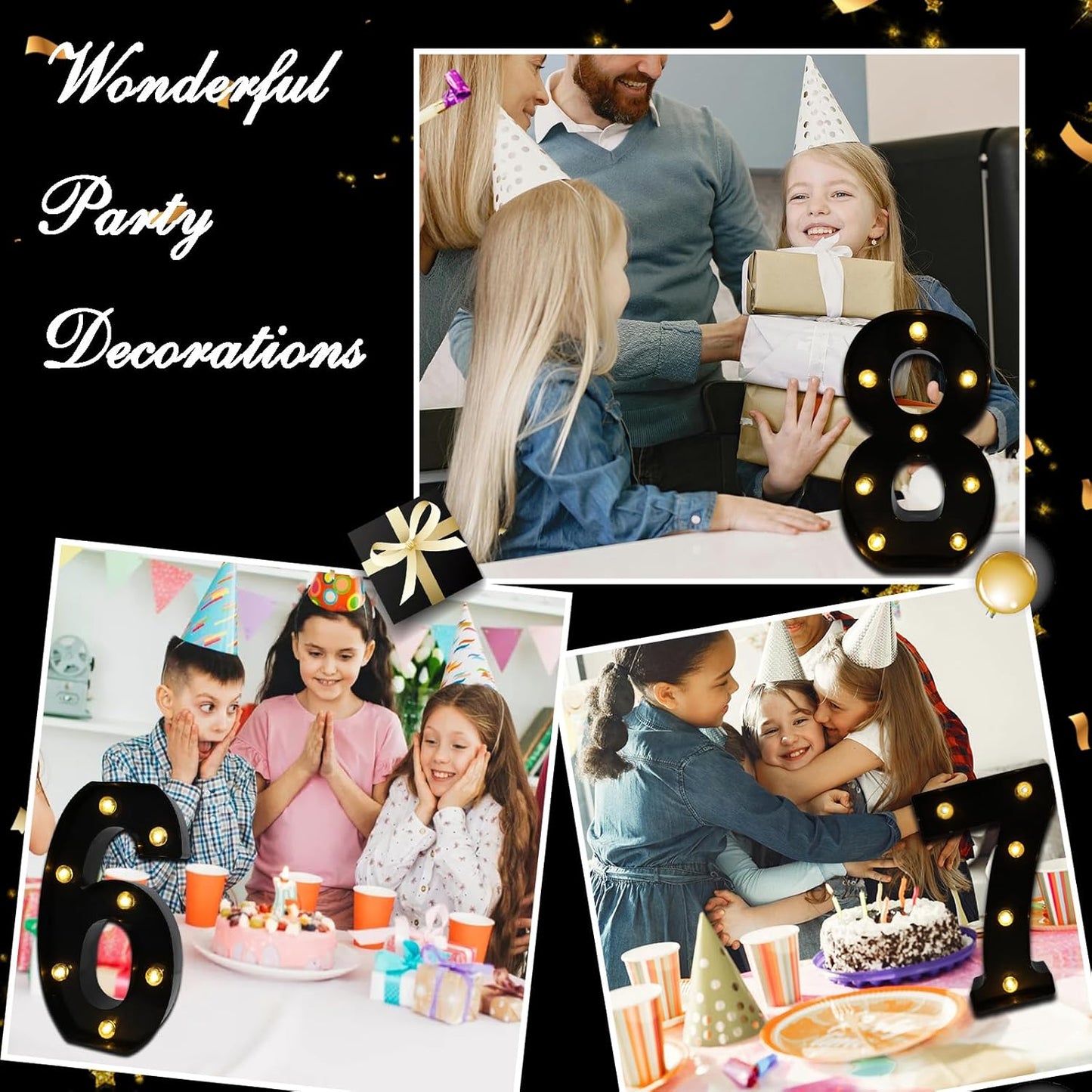 LED Marquee Numbers, 8.58 Inch Led Light Up Numbers for Party, Small Light Up Letters, Battery Powered Lighted Number for Table, Birthday, Night Light, Christmas or Home Decor (Black, Number 8)