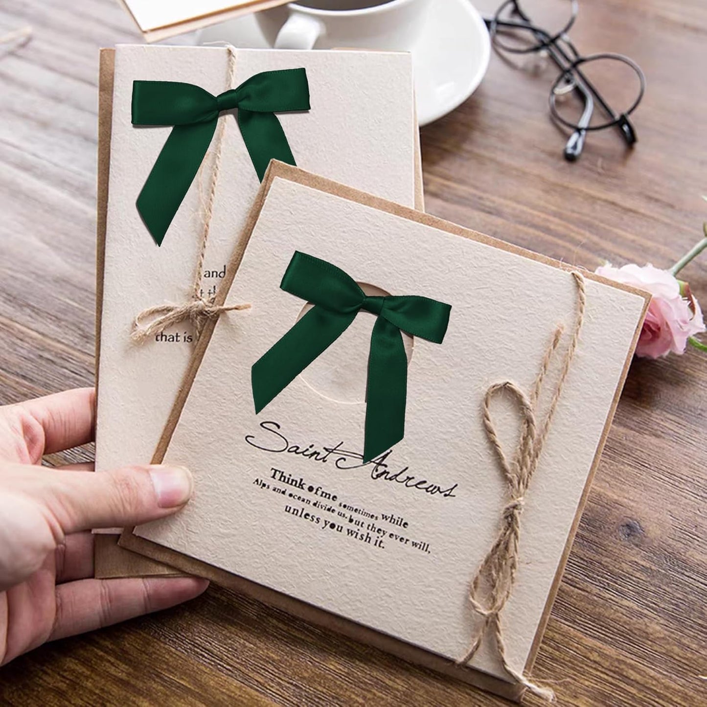 50Pcs Hunter Green Twist Tie Bows for Gift Wrapping 2.5" Satin Ribbon Bow for Treat Bags Cake Balloons Birthday Party Favors Wedding Decorations