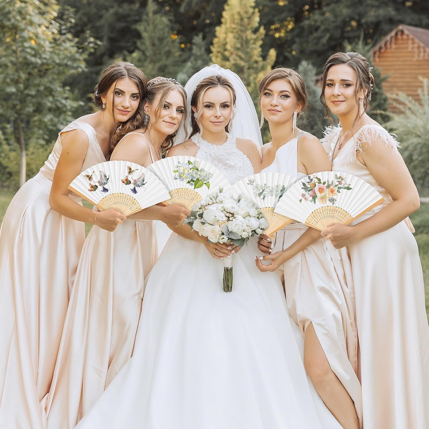 17 Pcs White Paper Fans Bulk, 10 Inch Double-Sided White Wedding Paper Fans, Elegant Folding Hand Fans for Weddings, Parties, Decorations