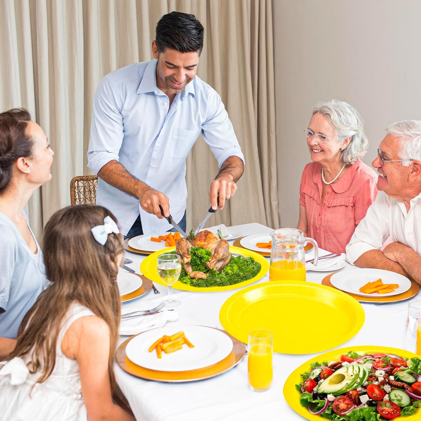 50 Pcs Party Decorations, 12.2'' X 10.2'' Oval Large Paper Plates, Yellow Disposable Paper Plates, Heavy Duty Paper Plates for Birthday Party Wedding Picnic Baby Shower Barbecue Holiday Daily Use