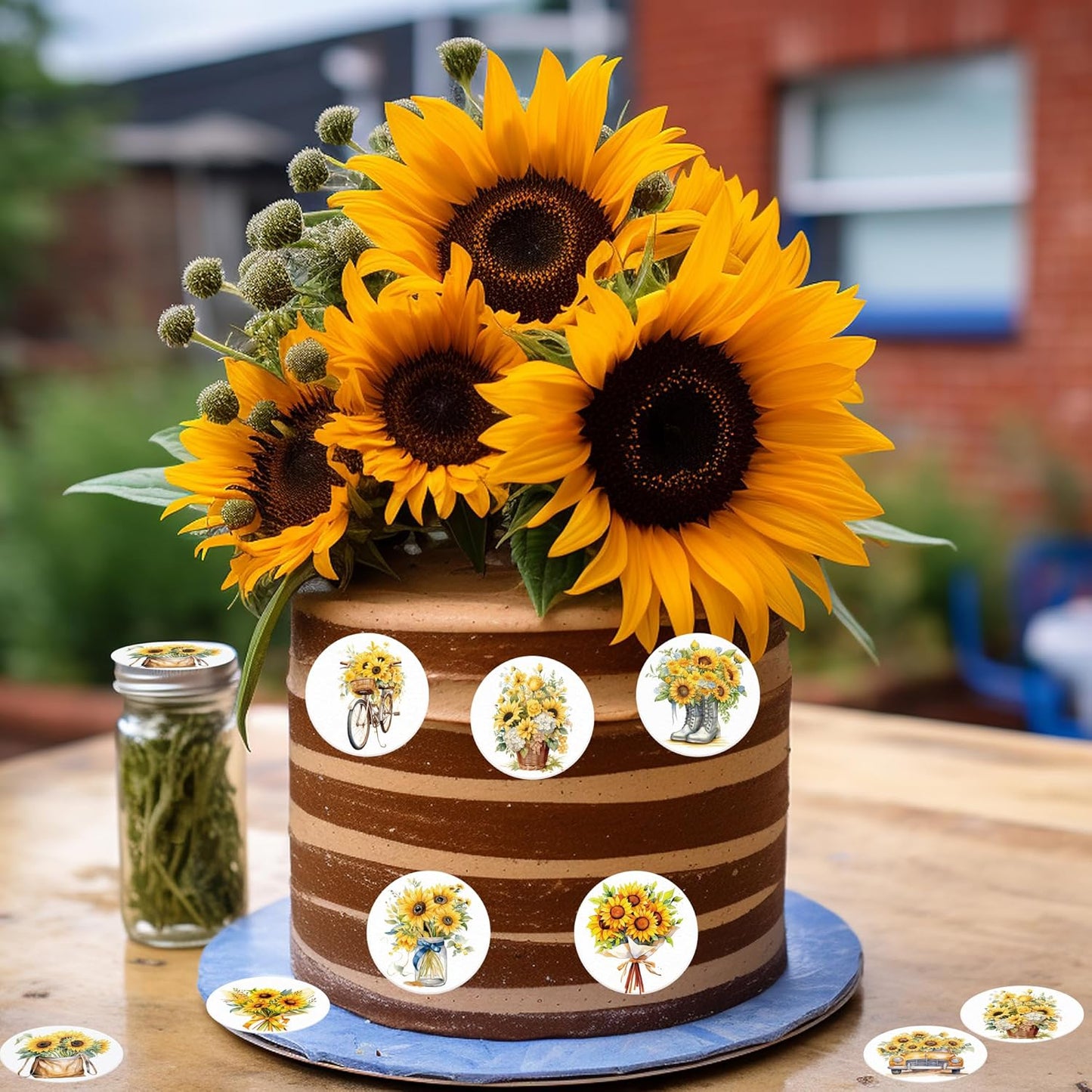 36 Pack Edible Sunflowers Cupcake Toppers Wafer Paper Floiwers Cupcake Picks Edible Yellow Sun Flower Cake Decor for Sunflower Theme Party Wedding Baby Shower Birthday Supplies (Round)