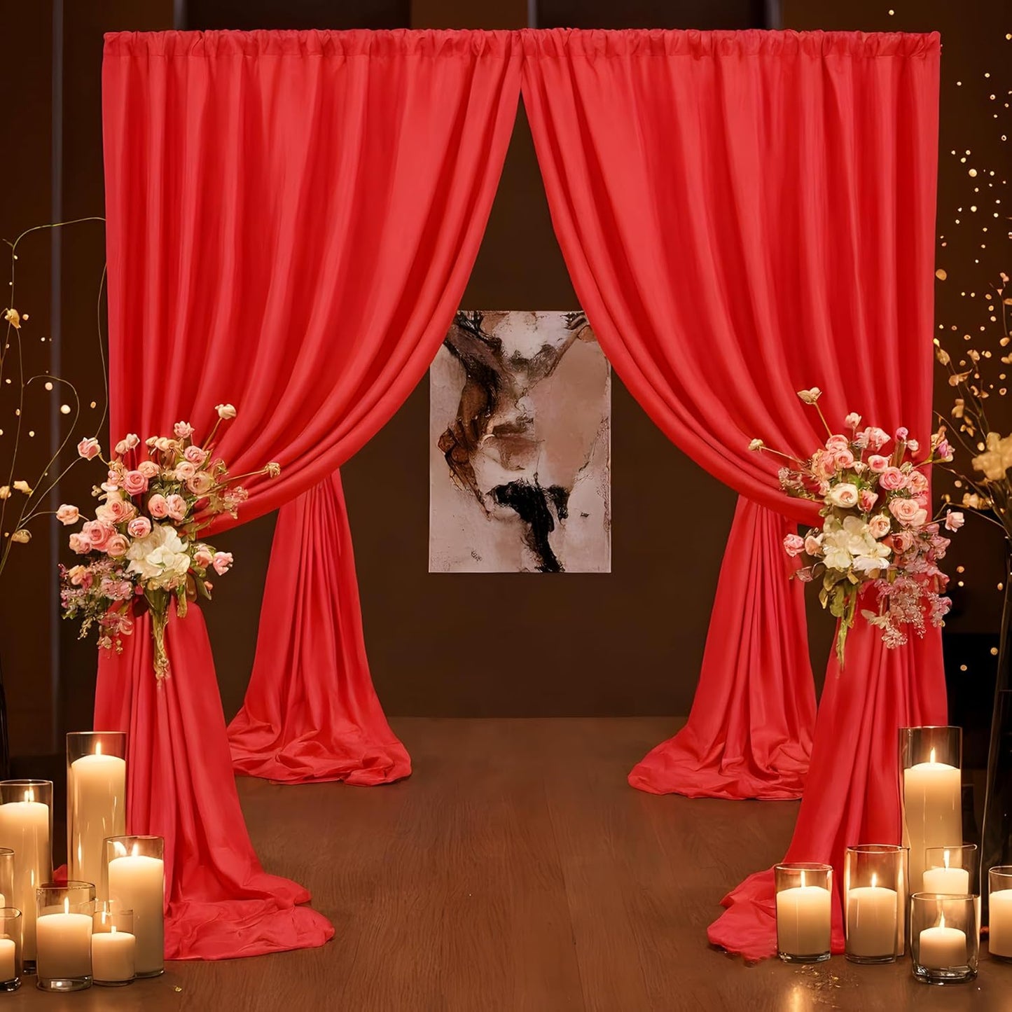 30ft x 10ft Thick Red Backdrop Curtains for Parties, 6 Panels 5ft x 10ft Non See Through Red Polyester Wedding Drapes Photo Backdrop for Birthday Party Graudation Photography Home Decor
