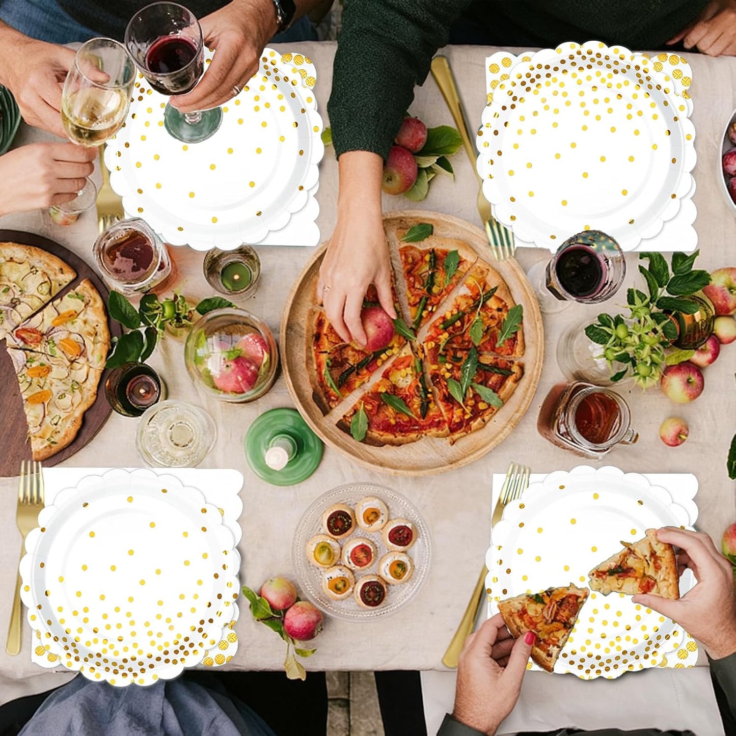 Gold Plates and Napkins Party Supplies 35 7inch disposable dessert plates for party, Gold Birthday New Years Party Decorations