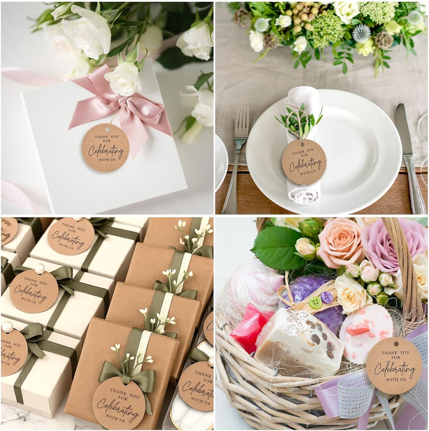 SallyFashion 120PCS Thank You Tags, 2inch Brown Round Gift Tags with String, Perfect for Gift Wrapping, Wedding Parties, Baby Shower