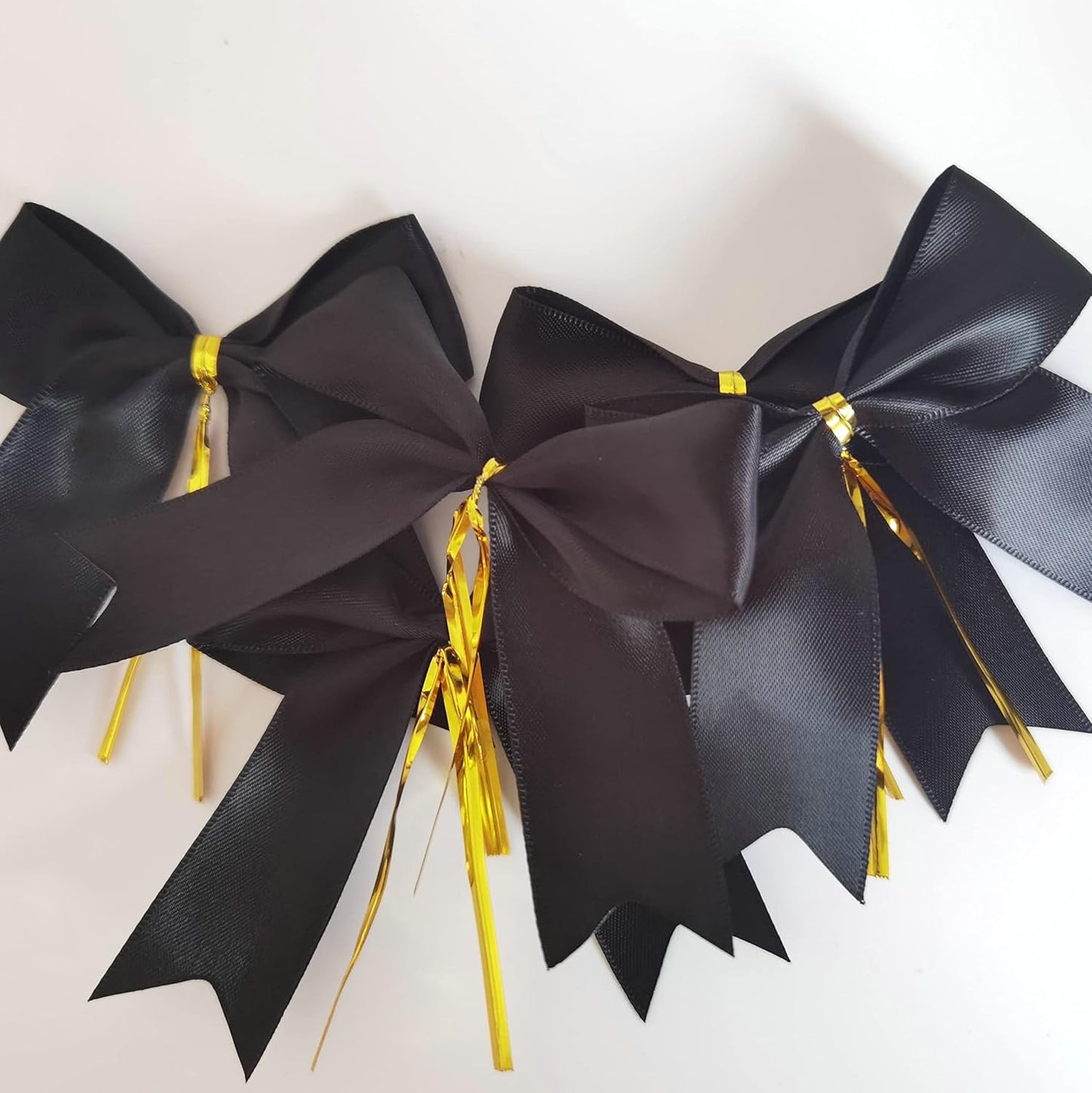 50pcs 3-1/2" Black Satin Ribbon Bows with Twist Ties Fish Tail Cutting Satin Bows(Black)
