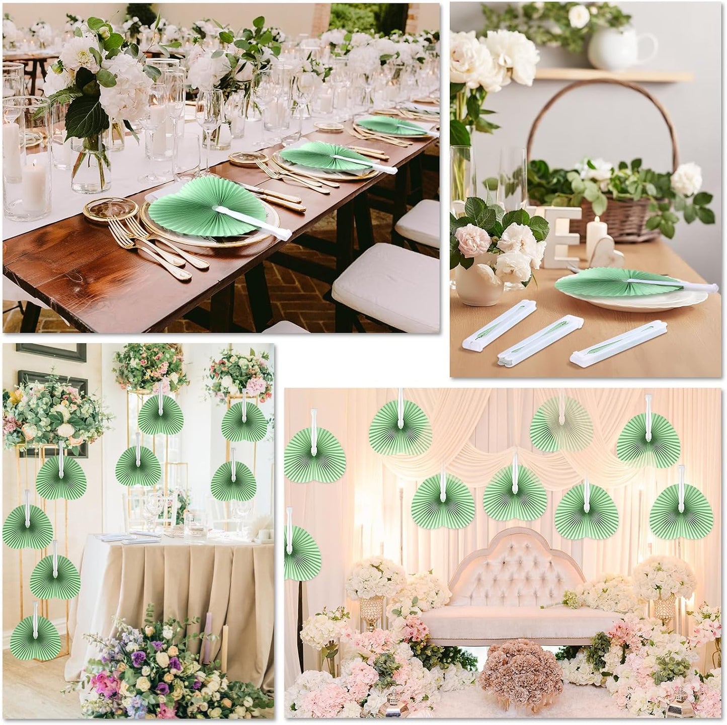 Unittype 150 Packs Wedding Paper Fans Heart Shaped Folding Handheld Fans for Wedding Decorate Guests Favor Anniversary Birthday Party Supplies Home Decor(Sage Green)