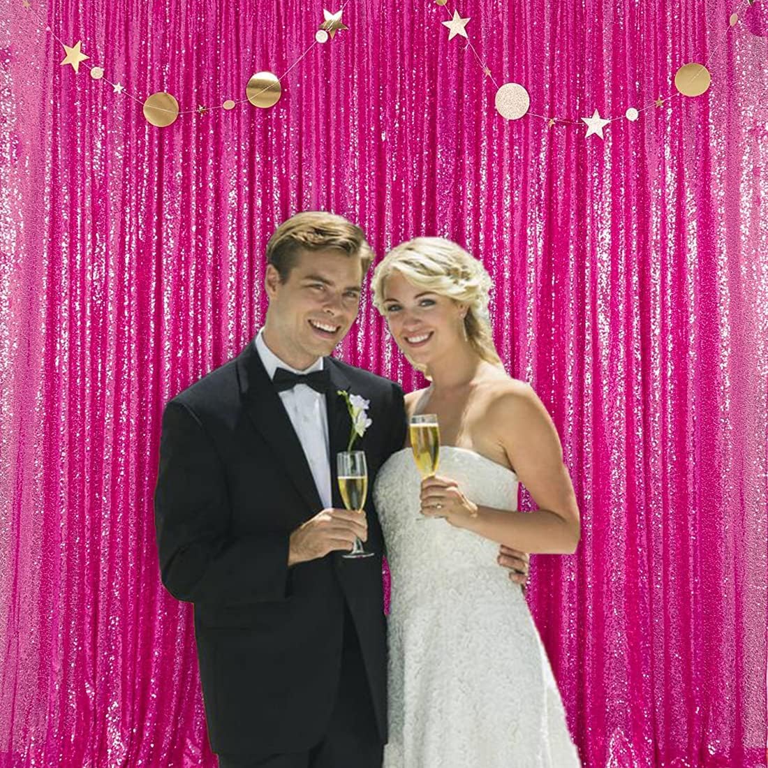 Fuchsia Sequin Curtains 2FTx8FT 2 Sequin Backdrop Curtains Panels Sparkly Background Drapes for Party Birthday Weeding Decor