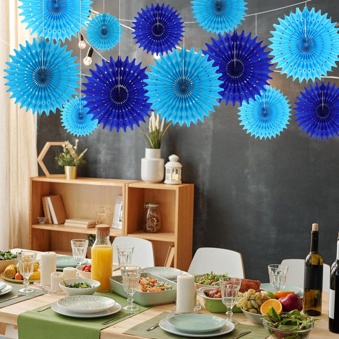 BestoFun 12PCS Paper Fans Blue Party Decorations Tissue Paper Flowers Decorations for Girl Groovy Birthday Baby Shower Wedding Bachelorette Room Wall Hanging Décor